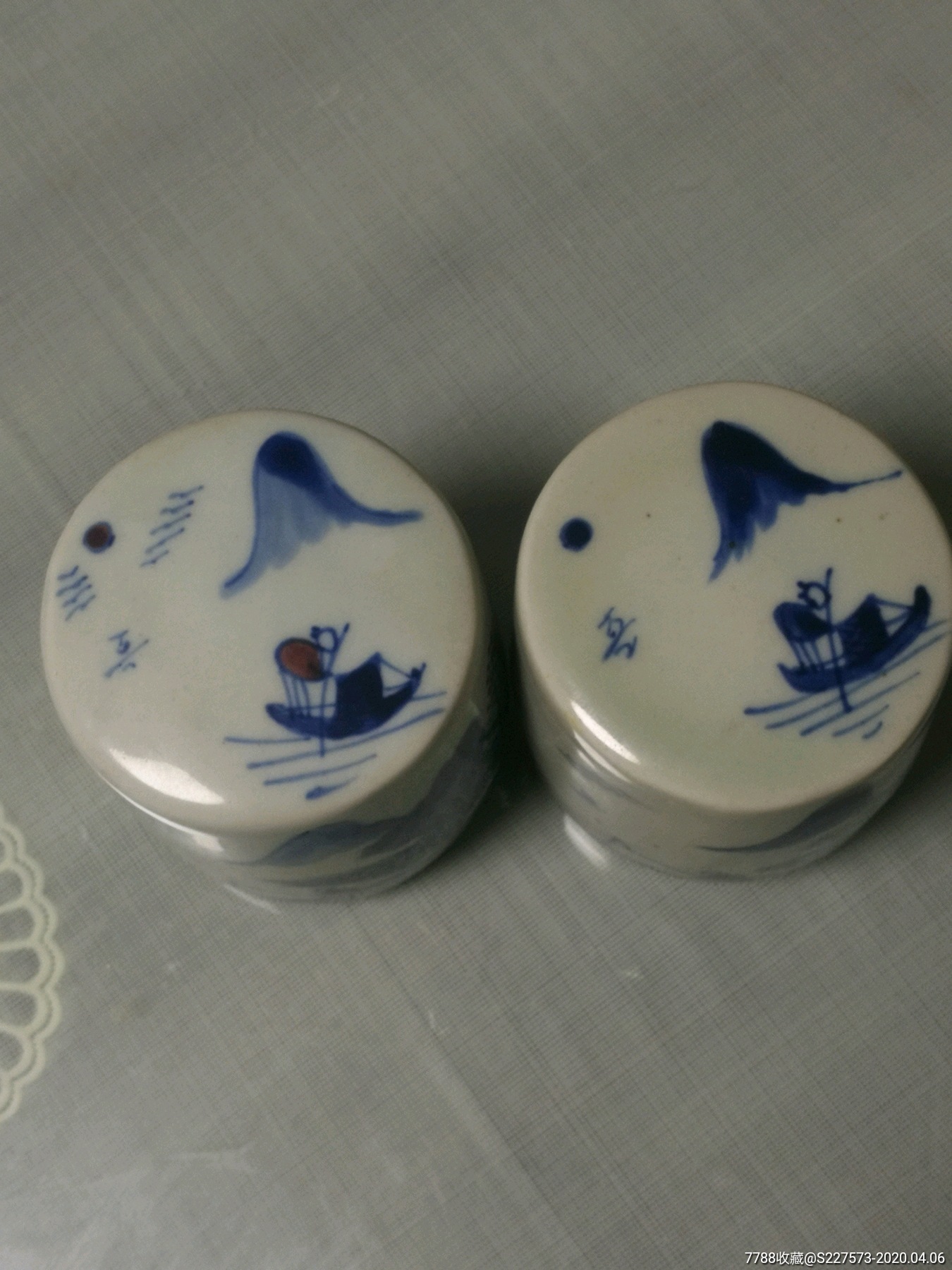青花瓷鼓印章一对