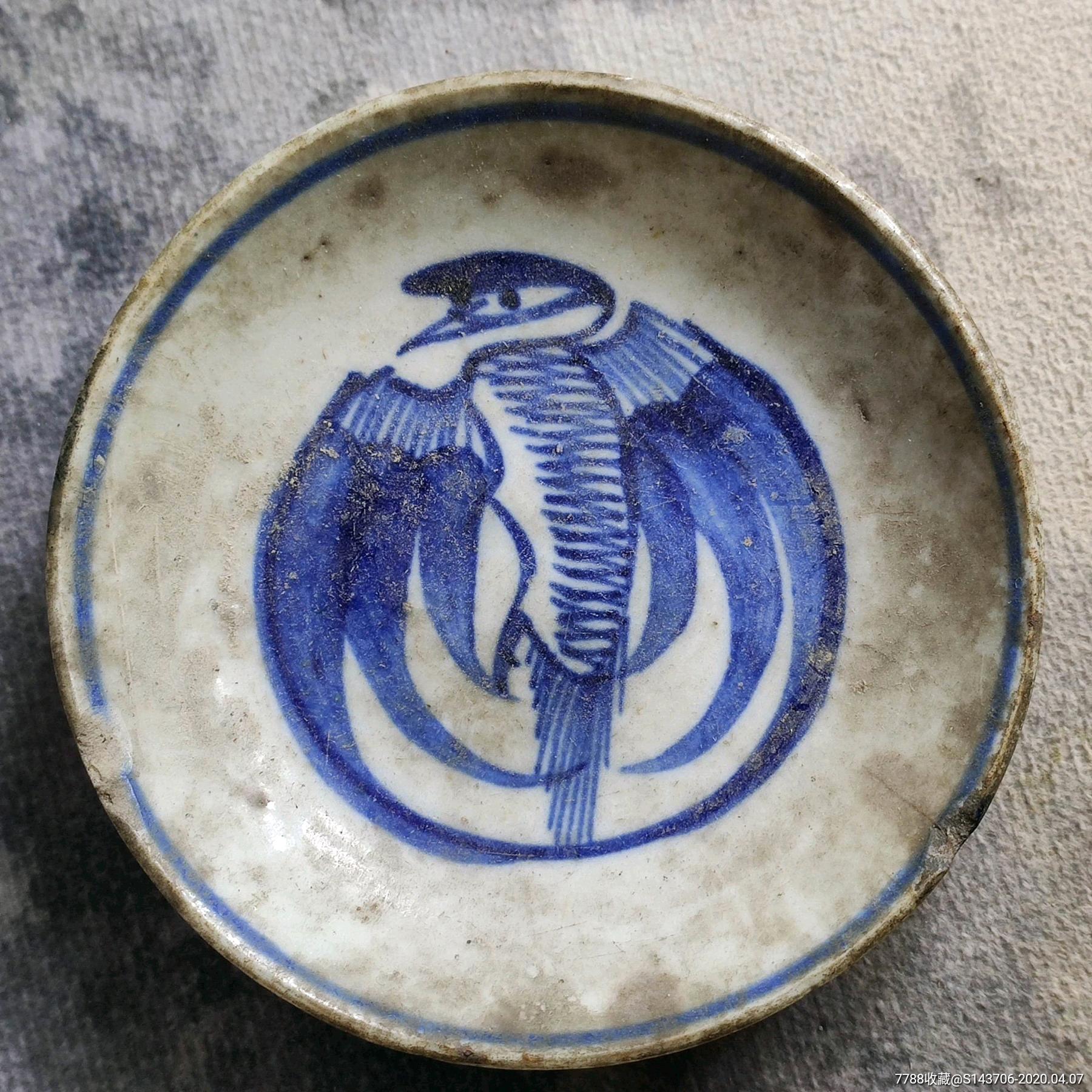 晚清民国团鹤青花碟,编号a4