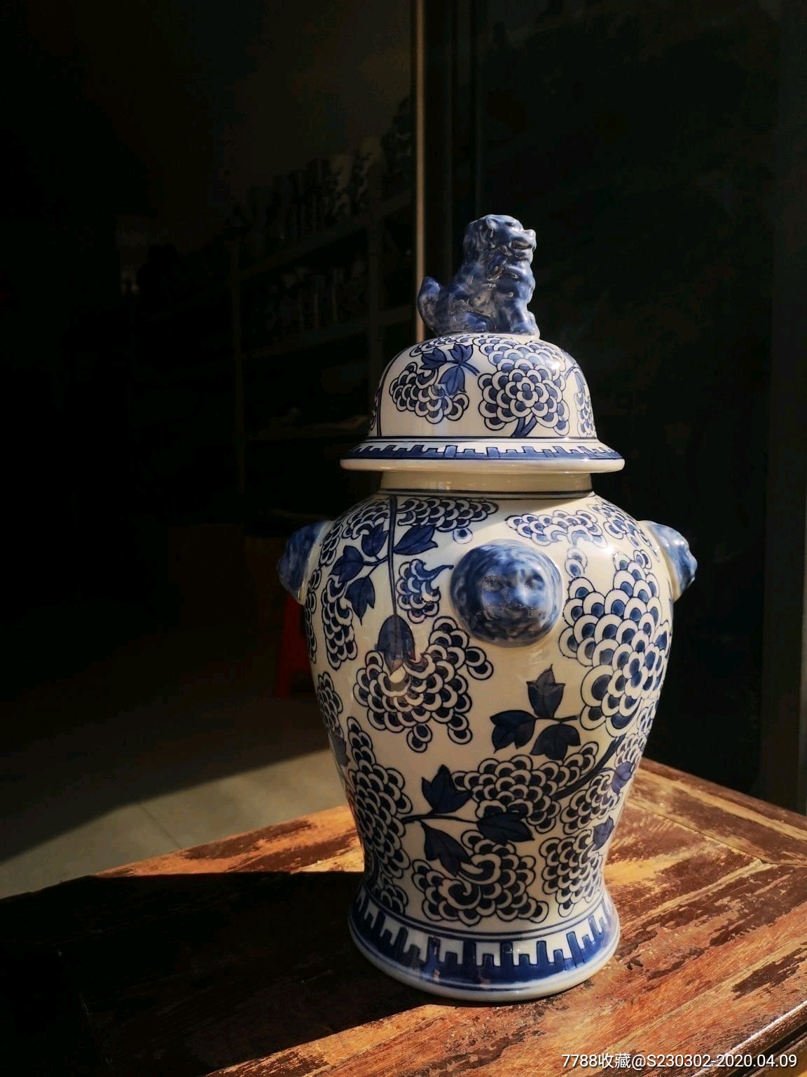 古董收藏青花瓷将军罐茶叶罐景德镇陶瓷器台面花瓶花器复古工艺品狮子