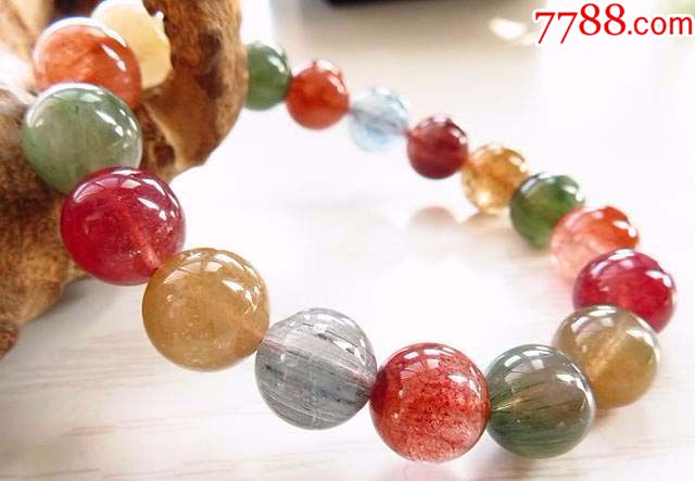 罕见天然四彩色aaa级11mm彩发晶手链_价格166元_第1张