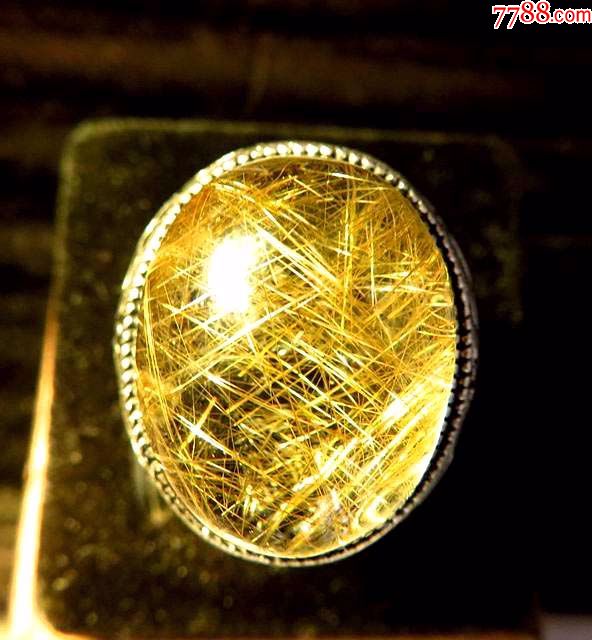 925银包边镶嵌天然硬金发晶戒指