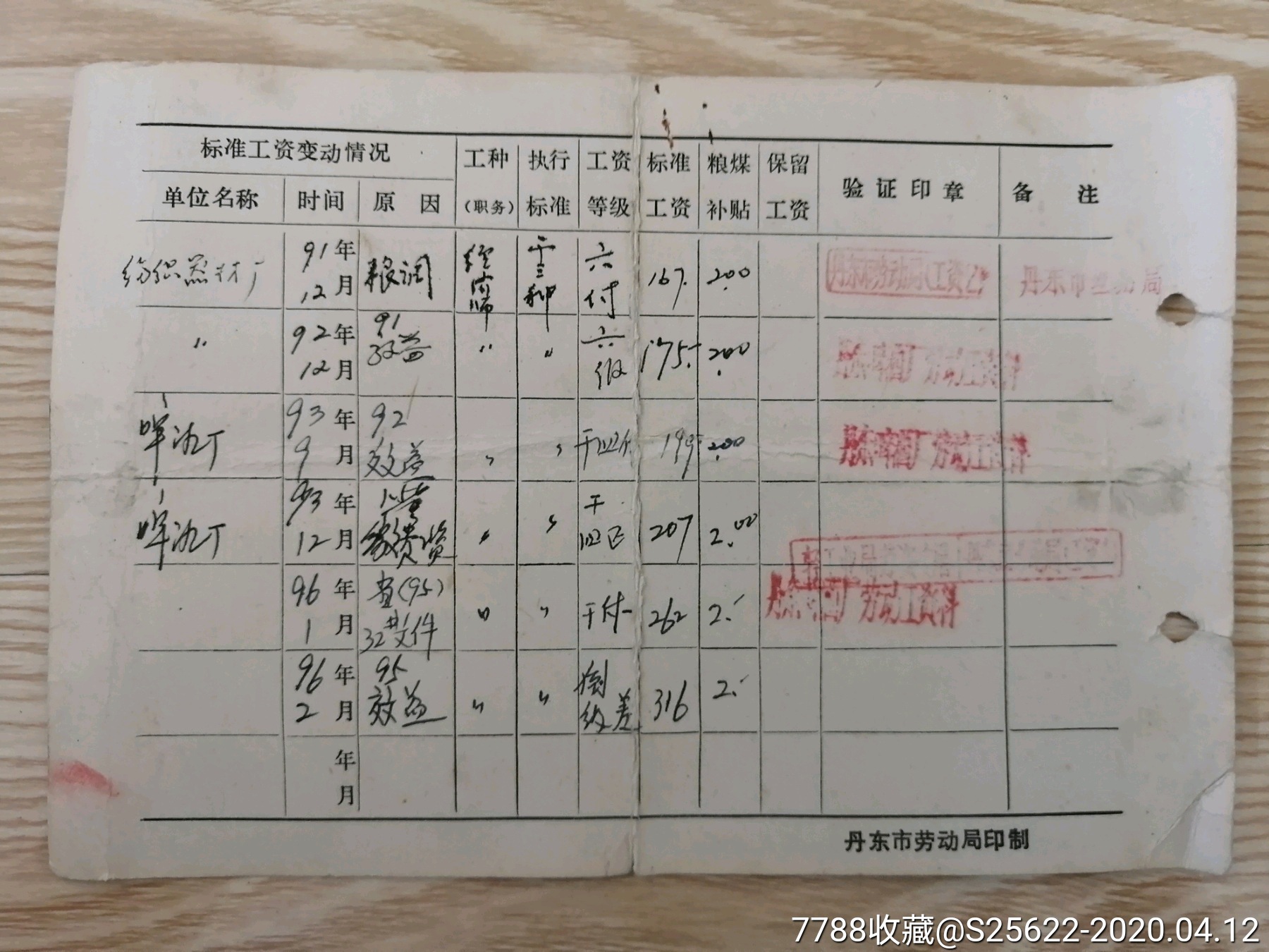 企业职工标准工资卡