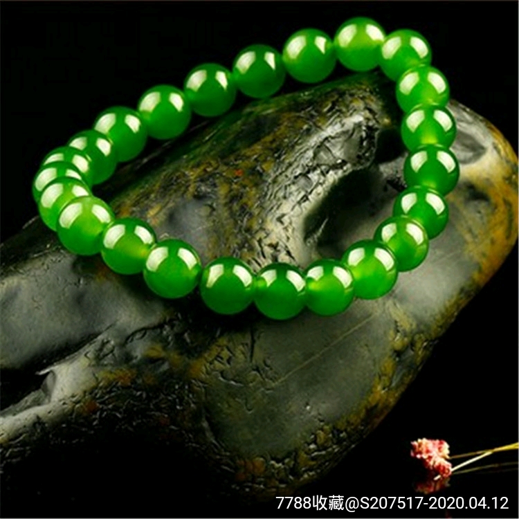 玉器台湾青玉碧玉手链菠菜绿青玉手链