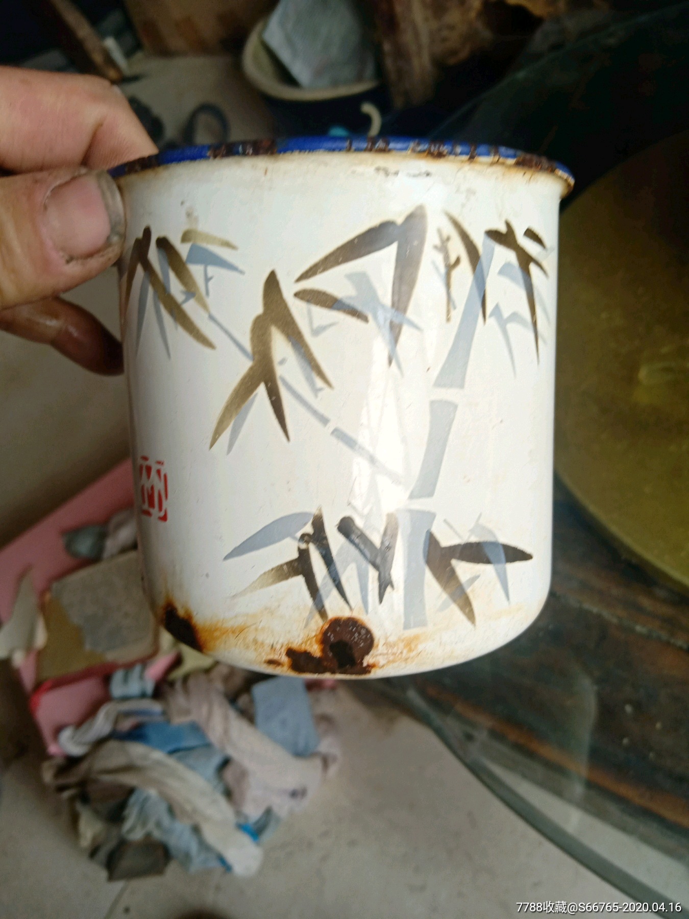 怀旧老手绘竹子搪瓷杯