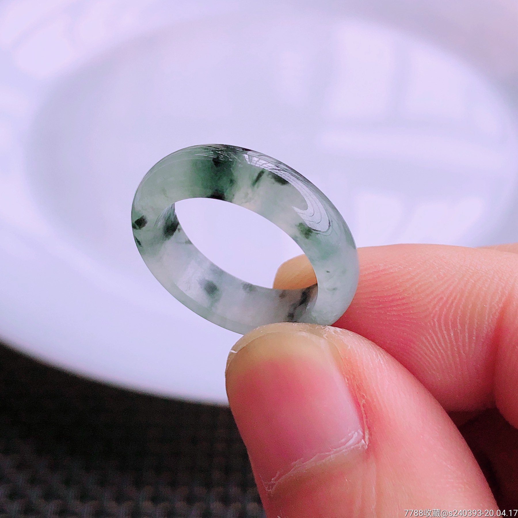 飘黑花翡翠戒指17.0mm