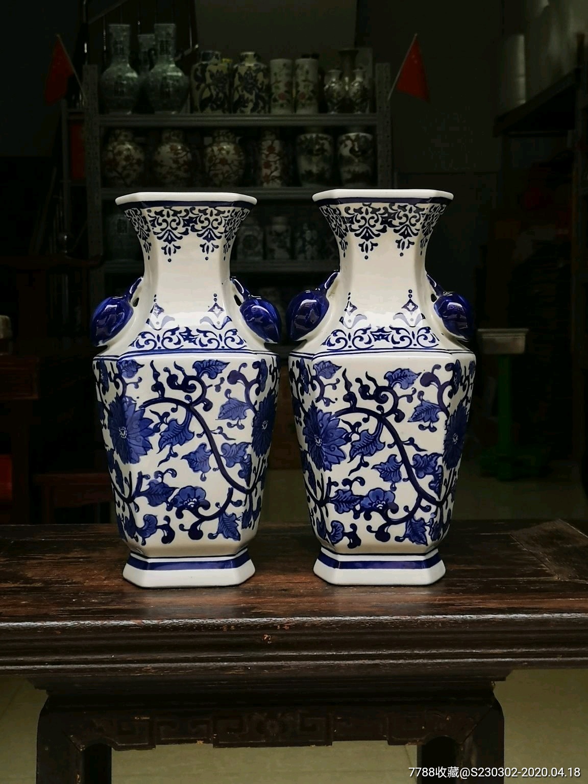 富贵陶瓷大花瓶中式陶瓷落地花瓶手绘双桃花瓶/对售