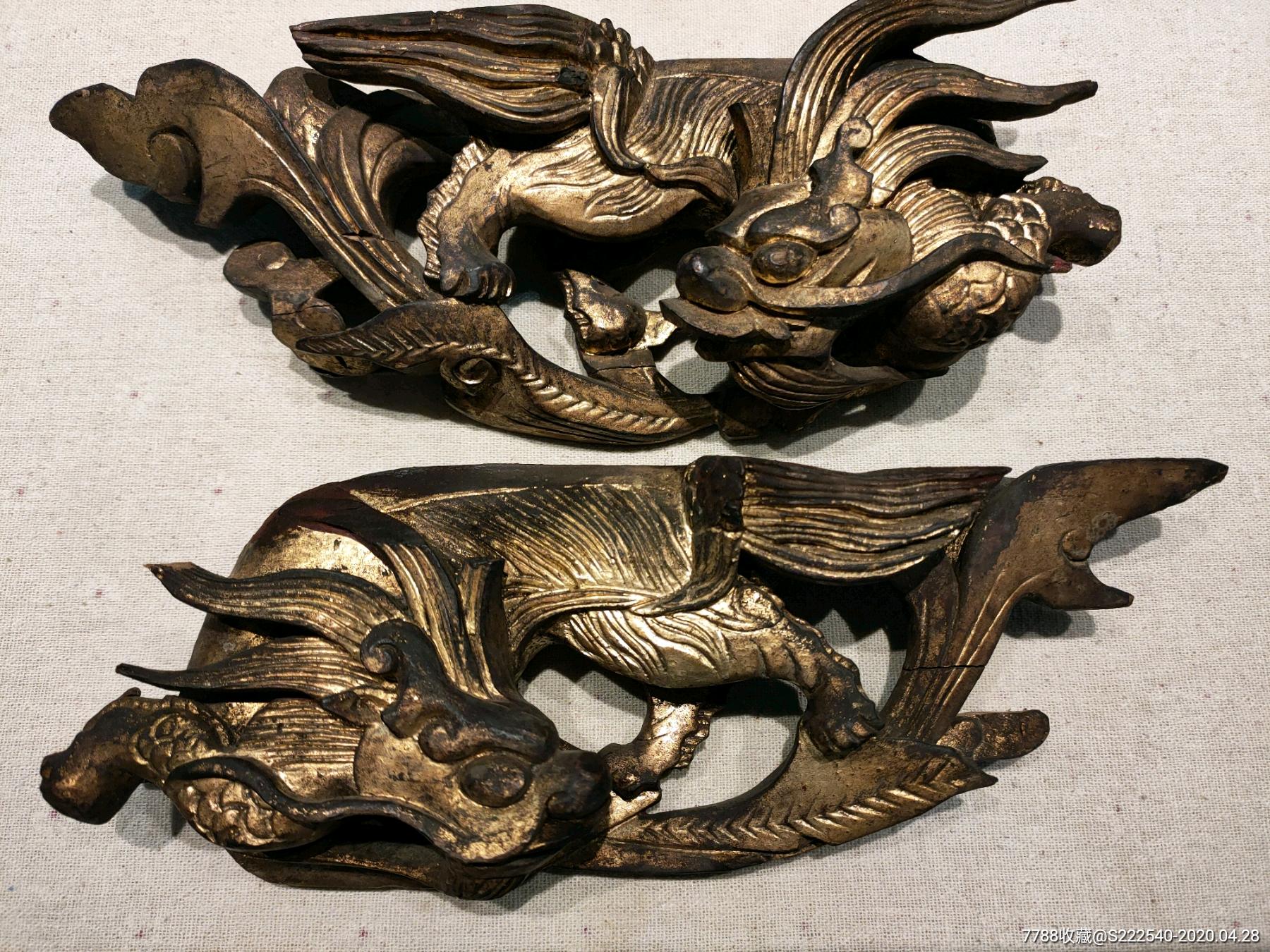 清代老樟木圆雕瑞兽_木雕花板_第1张_7788玉器收藏