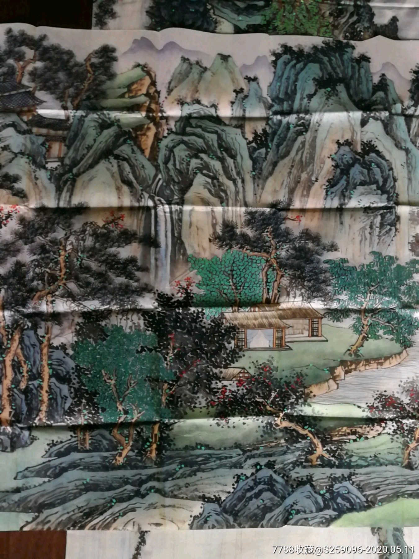 秦明芳小六尺青绿山水画《山居图》
