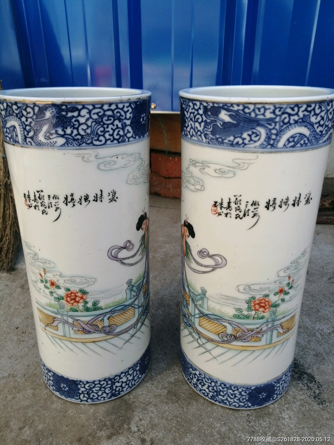 罗宿氏精品完整帽筒一对