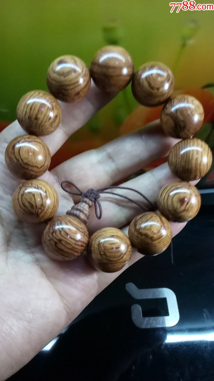 黄花梨木手串20mm12颗珠134～老油料带鬼脸花纹清晰_价格100元_第2张
