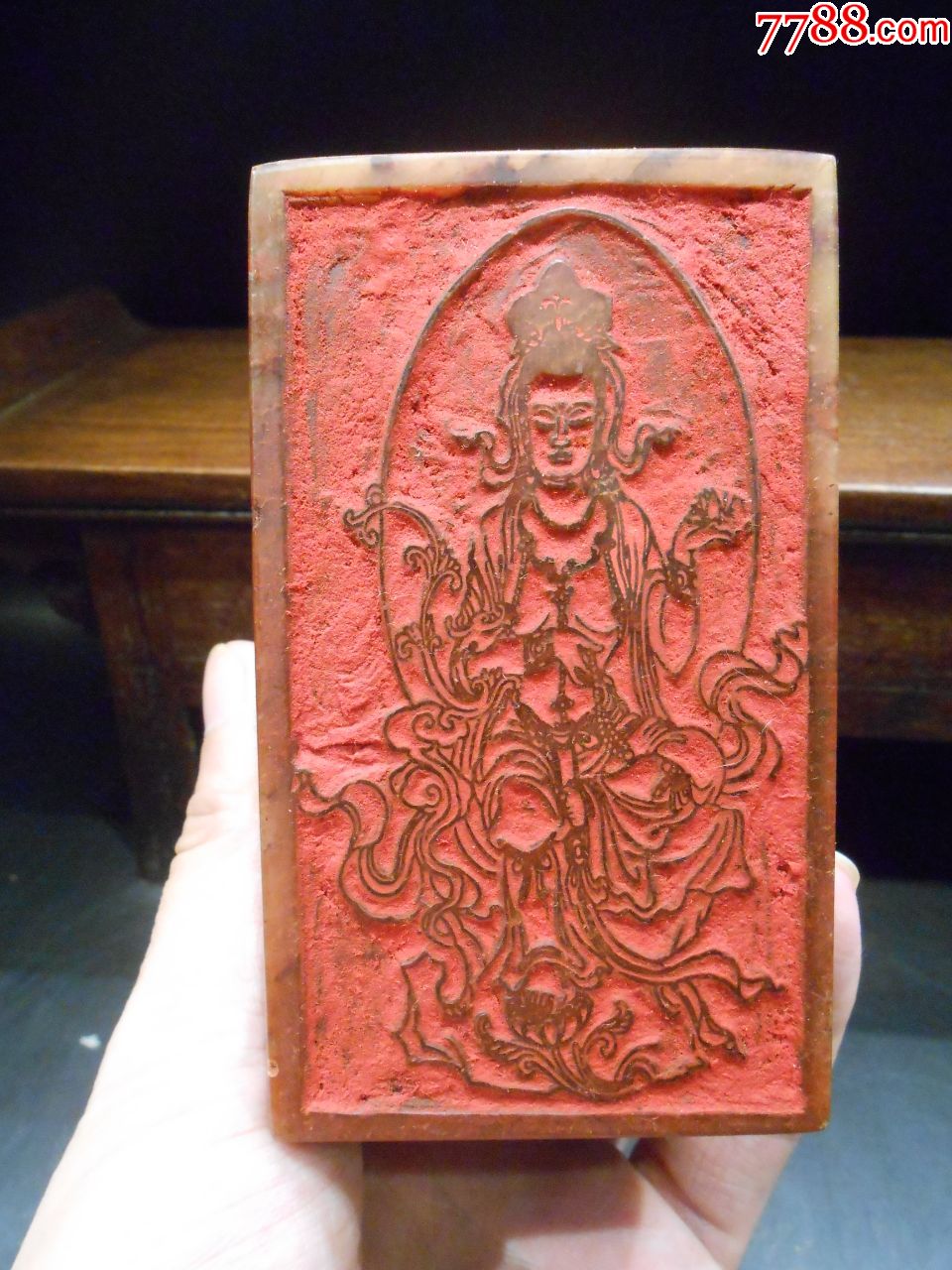 佛教观音大印章,篆刻画佛教观世音菩萨,,随型印章,重1208克,详细可见