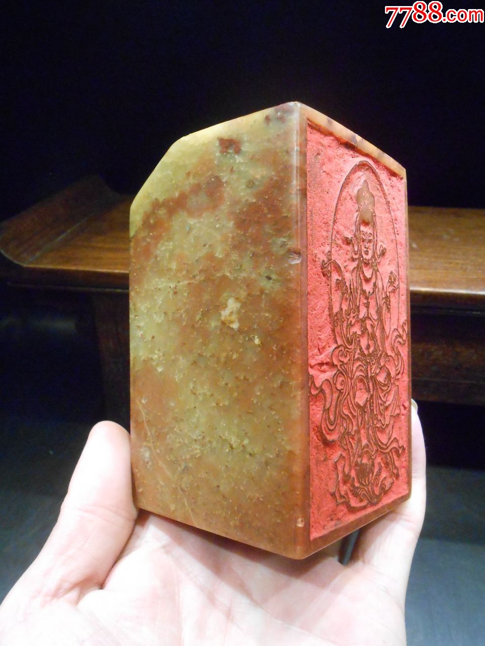 佛教观音大印章,篆刻画佛教观世音菩萨,,随型印章,重1208克,详细可见