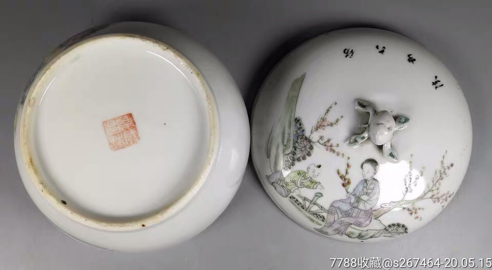 民国名家吴子明作仕女纹盖罐