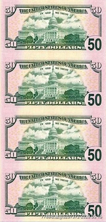 全新早期不流通50美金四连体钞50美元纸币单张收藏