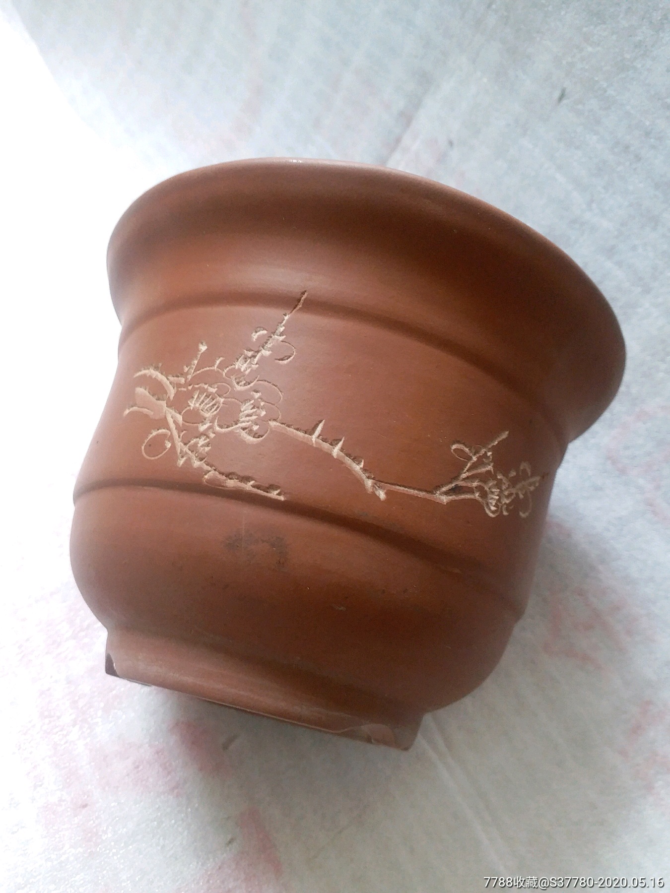 梅花紫砂花盆无破损