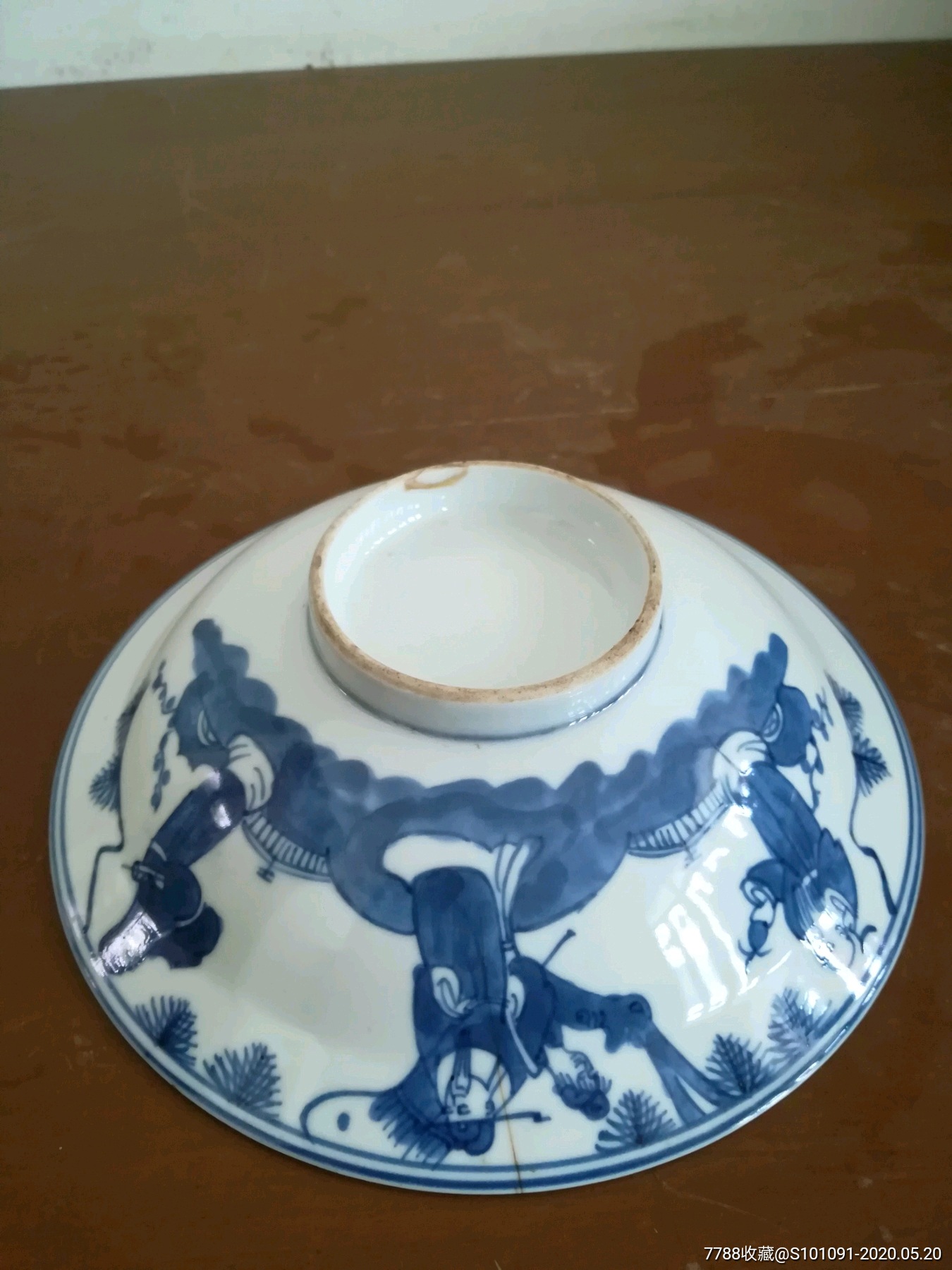 晚清时期三仙人物青花碗