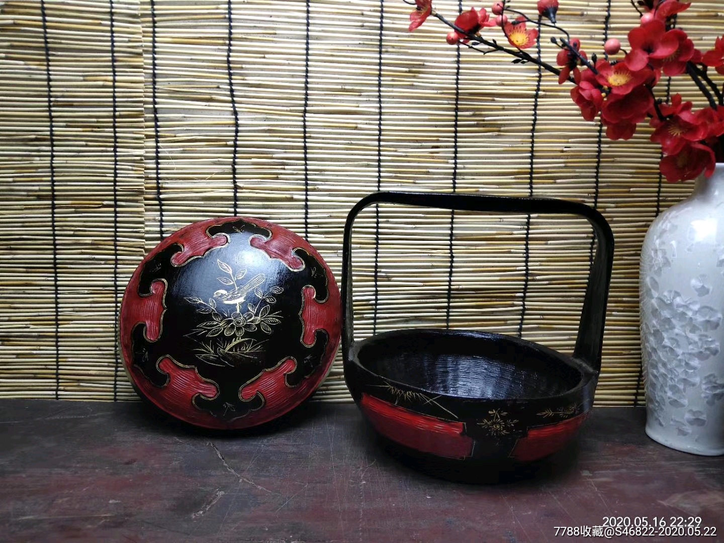 老漆画竹编食盒