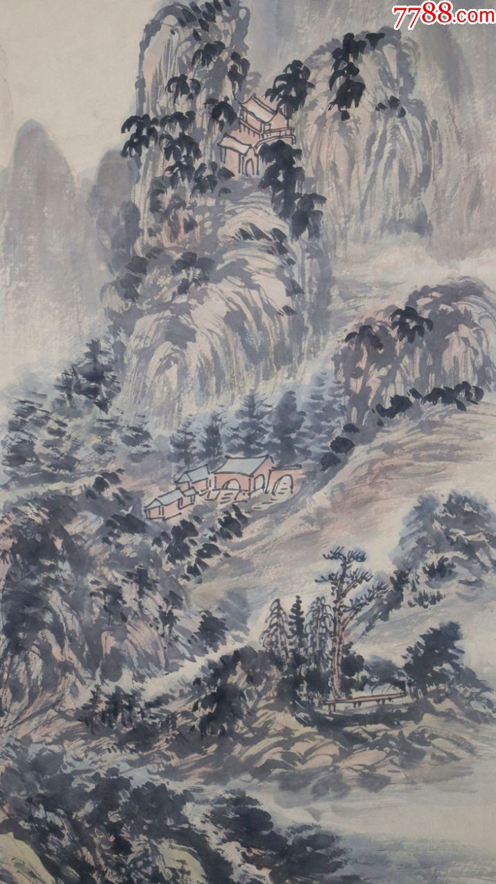 近现代国画家,擅画山水,山水画*代宗师《黄宾虹》山水四条屏真迹