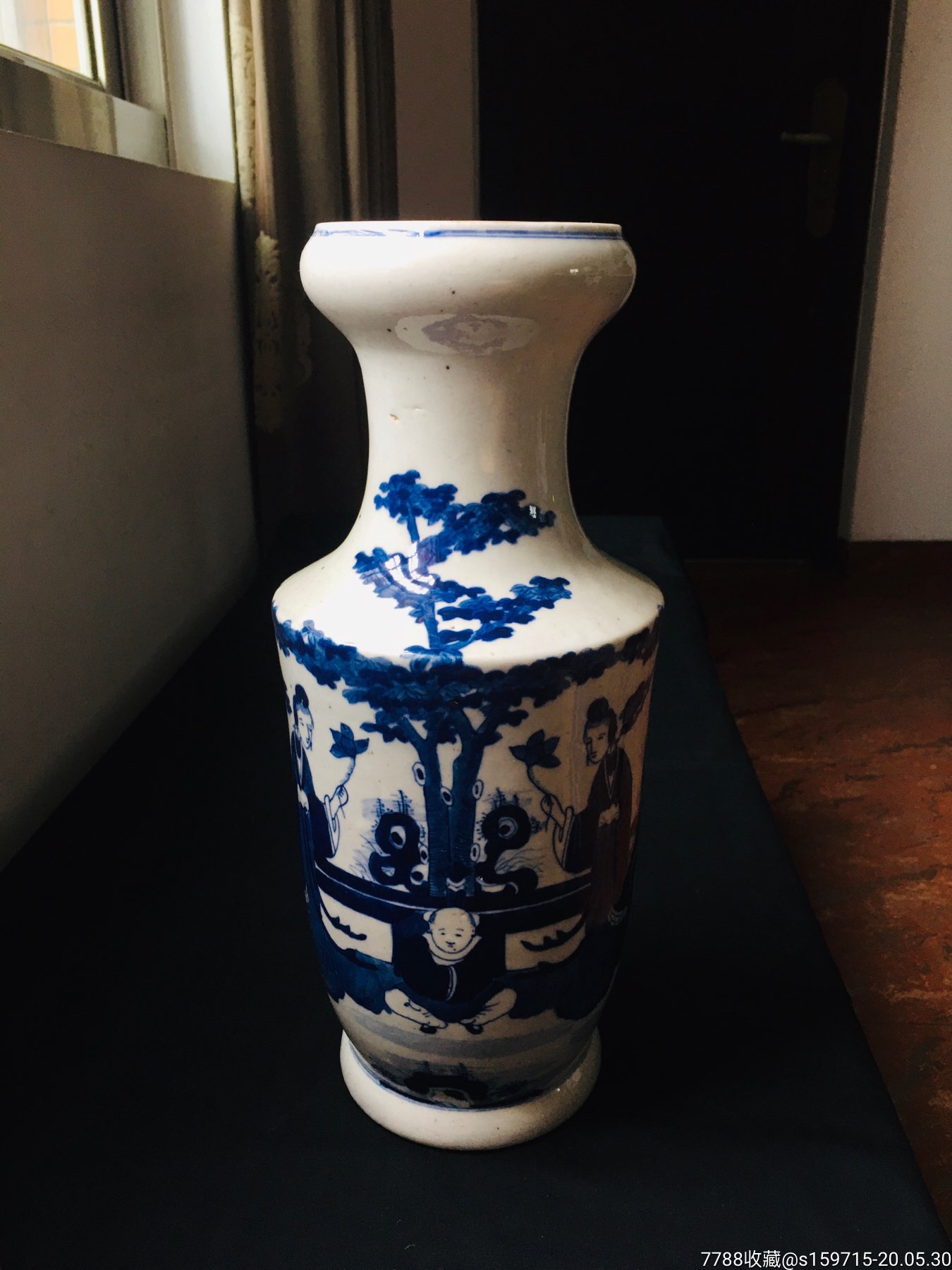 清代德化窑三娘教子纹青花蒜头瓶-价格:800.0000元-au23237868-青花瓷