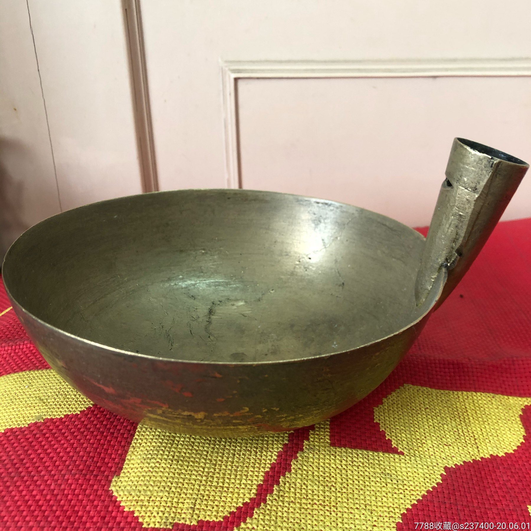 大圆底铜舀勺民俗老物件黄铜舀勺中偏大水勺品好怀旧日用保真