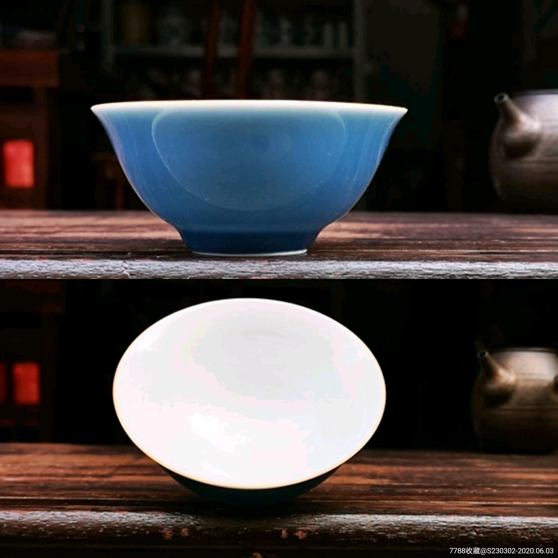 景德镇陶瓷霁蓝釉功夫茶杯单个品茗茶具纯手工大号霁蓝主人杯单杯