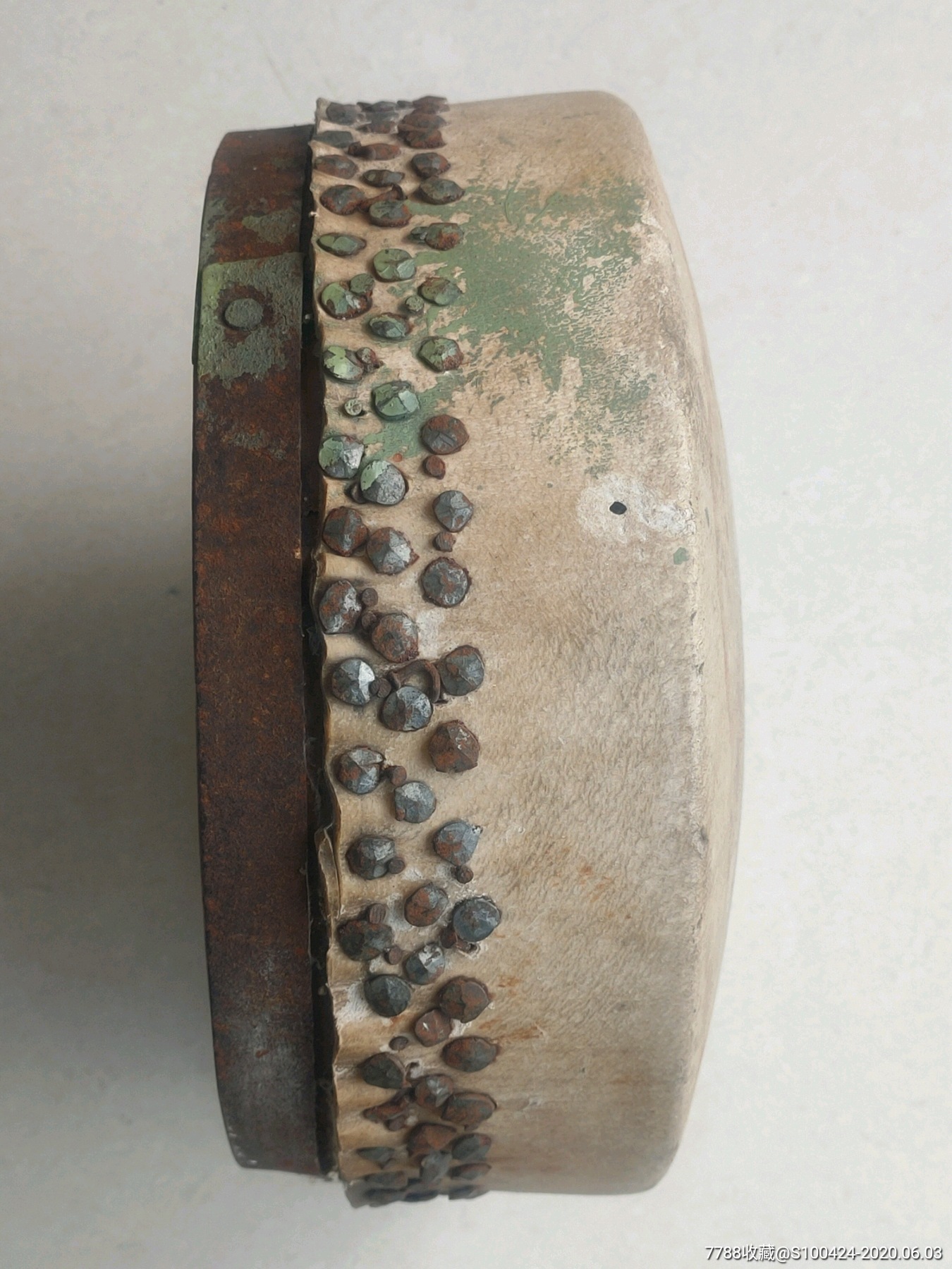 民俗乐器文革时期老牛皮板鼓(完整)重5.6斤