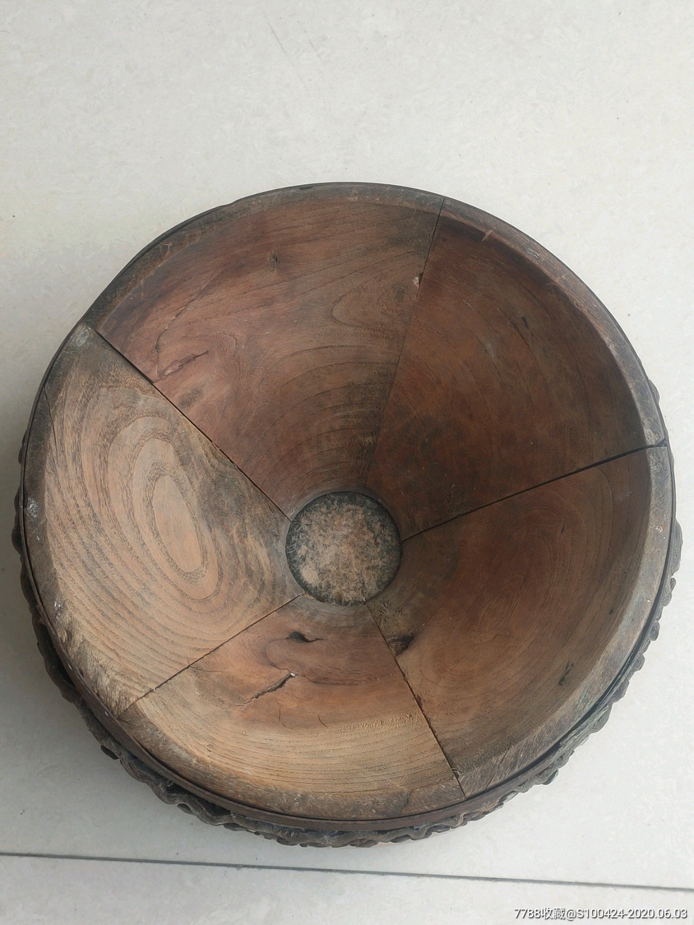 民俗乐器文革时期老牛皮板鼓(完整)重5.6斤