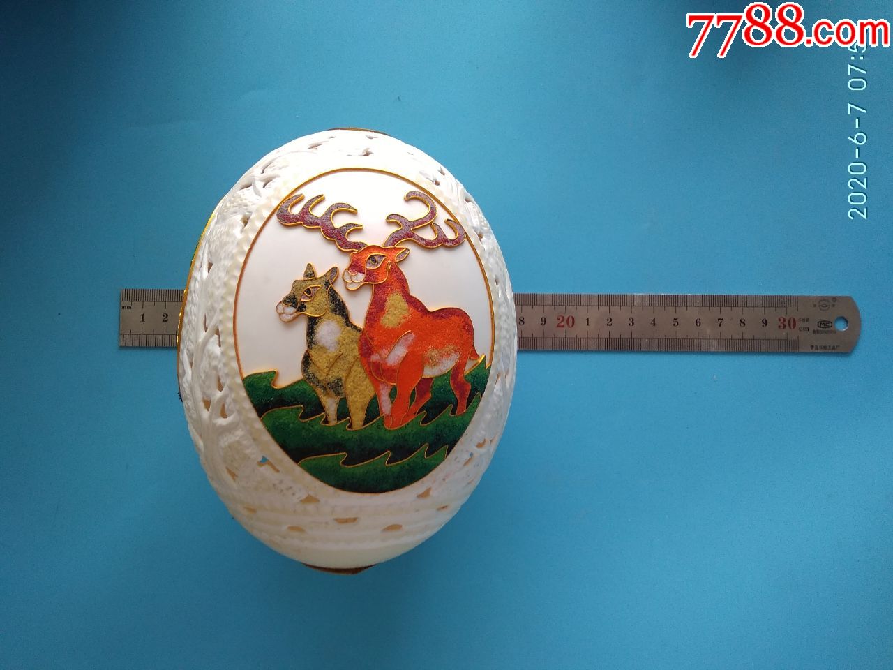 创汇期景泰蓝鸵鸟蛋雕刻艺术品摆件,雕刻工艺品