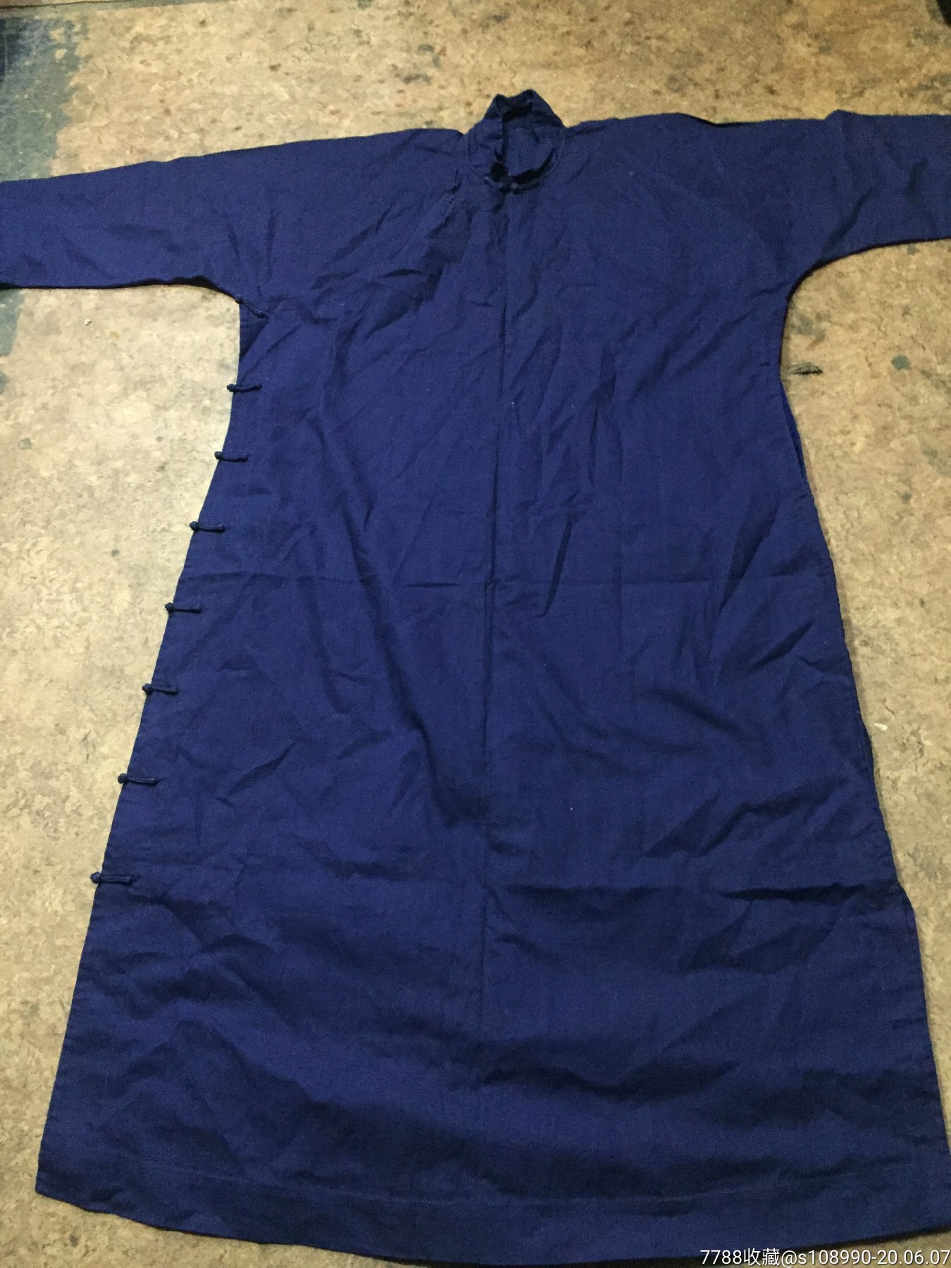 民国老蓝布半袖旗袍,长110,胸围112