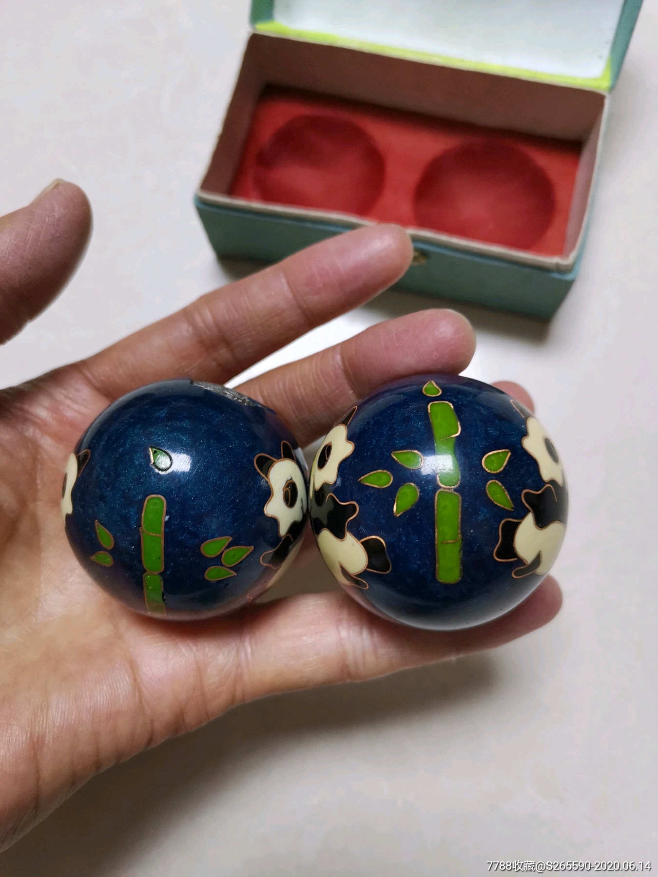 六七十年代景泰蓝健身球一对