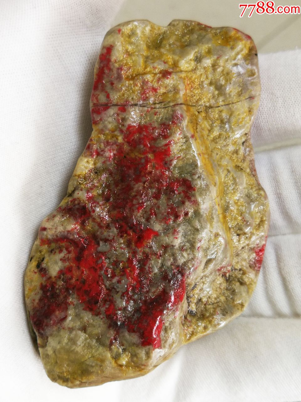 放漏!昌化田黄鸡血石手玩毛料125g(软地,手工可刻,二面血!