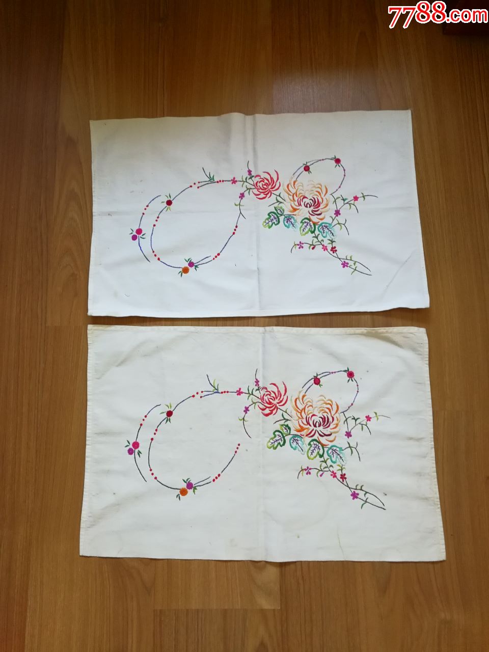 老式手工刺繡簾一對