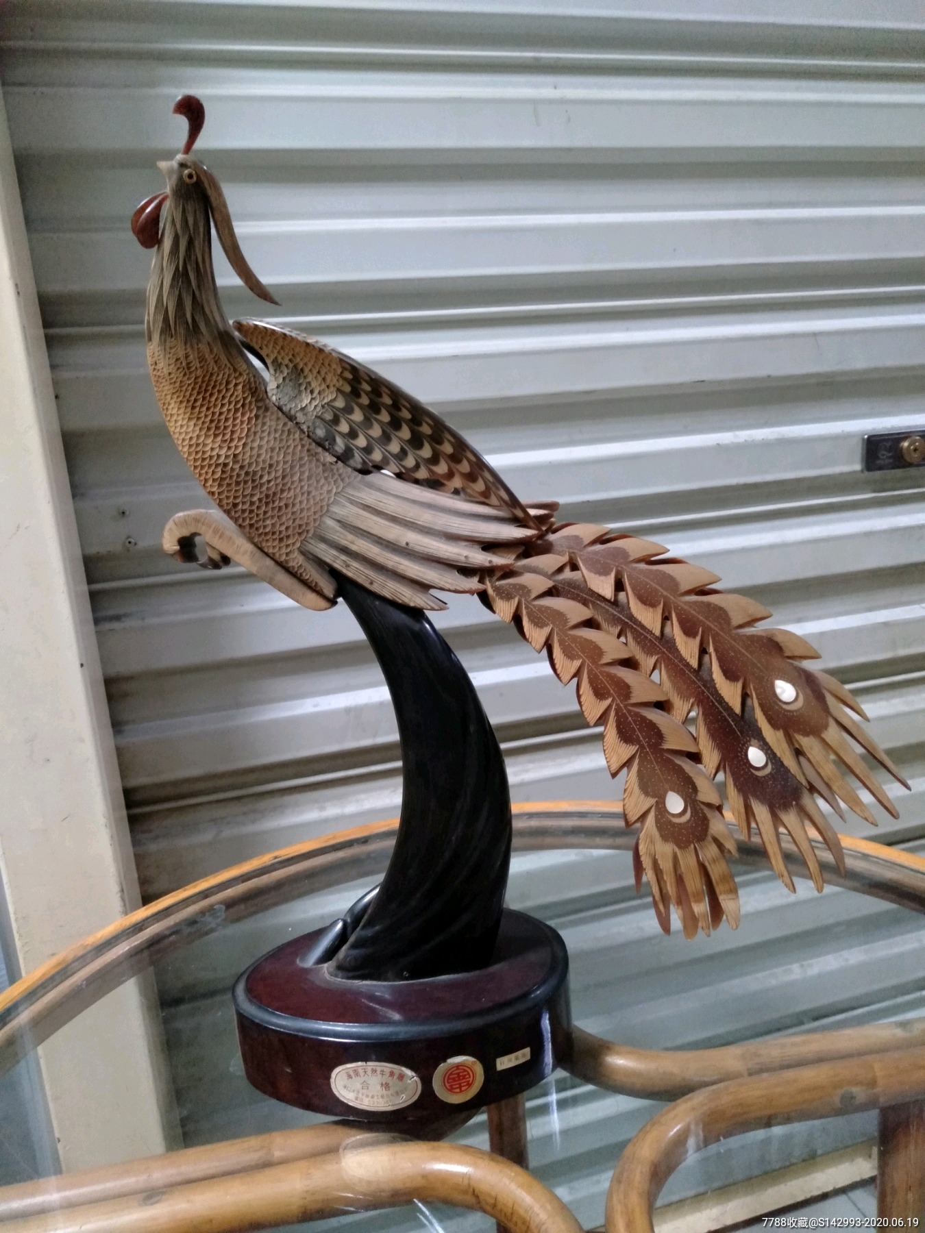 80年代海南天然牛角雕,凤凰鸟,牛角摆件