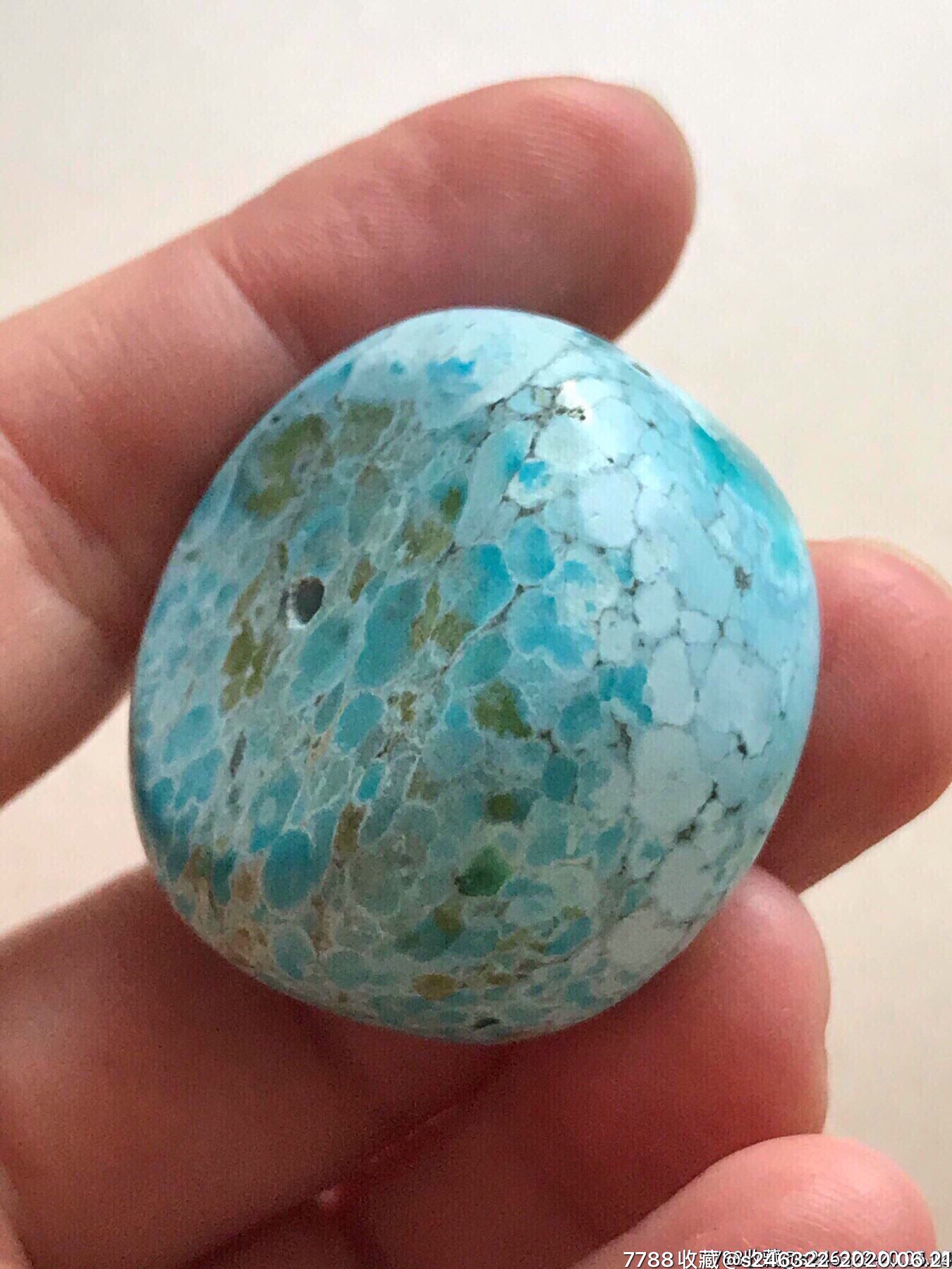 高瓷蓝花子原矿绿松石厚墩子31.4克