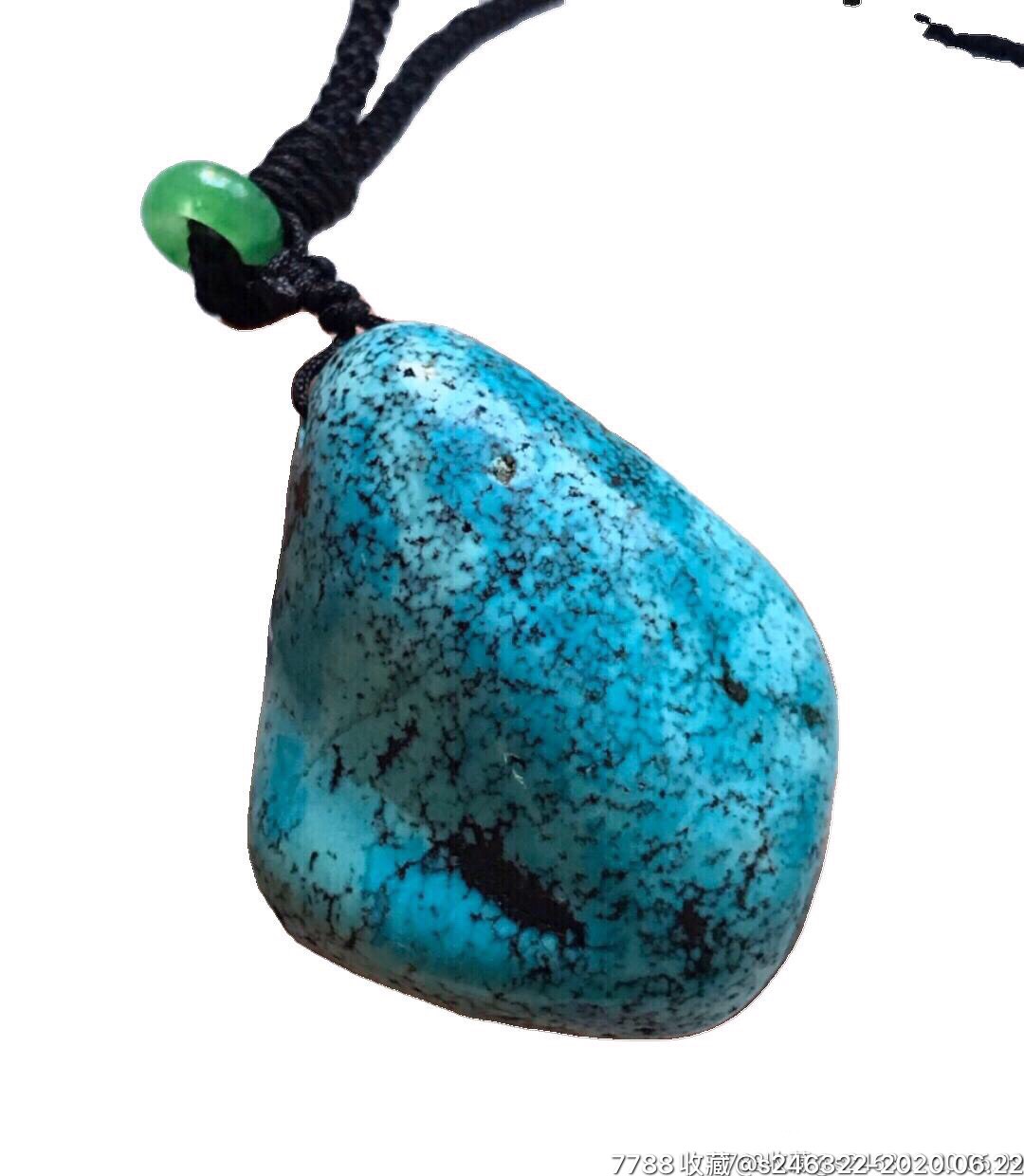 高瓷蓝原矿绿松石雨点松随型挂件21.8克