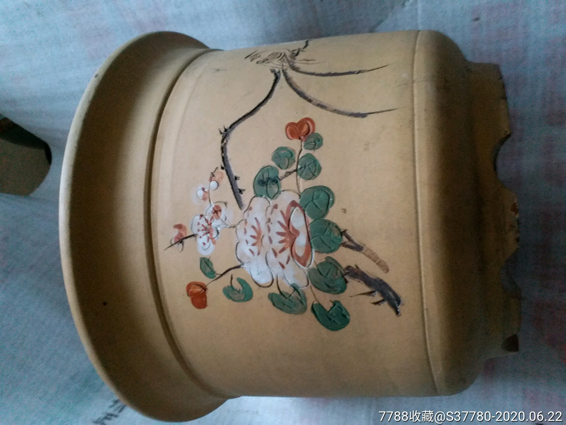 老紫砂花盆刻字梅花鸟盆底带篆字印章落款无破损无冲线