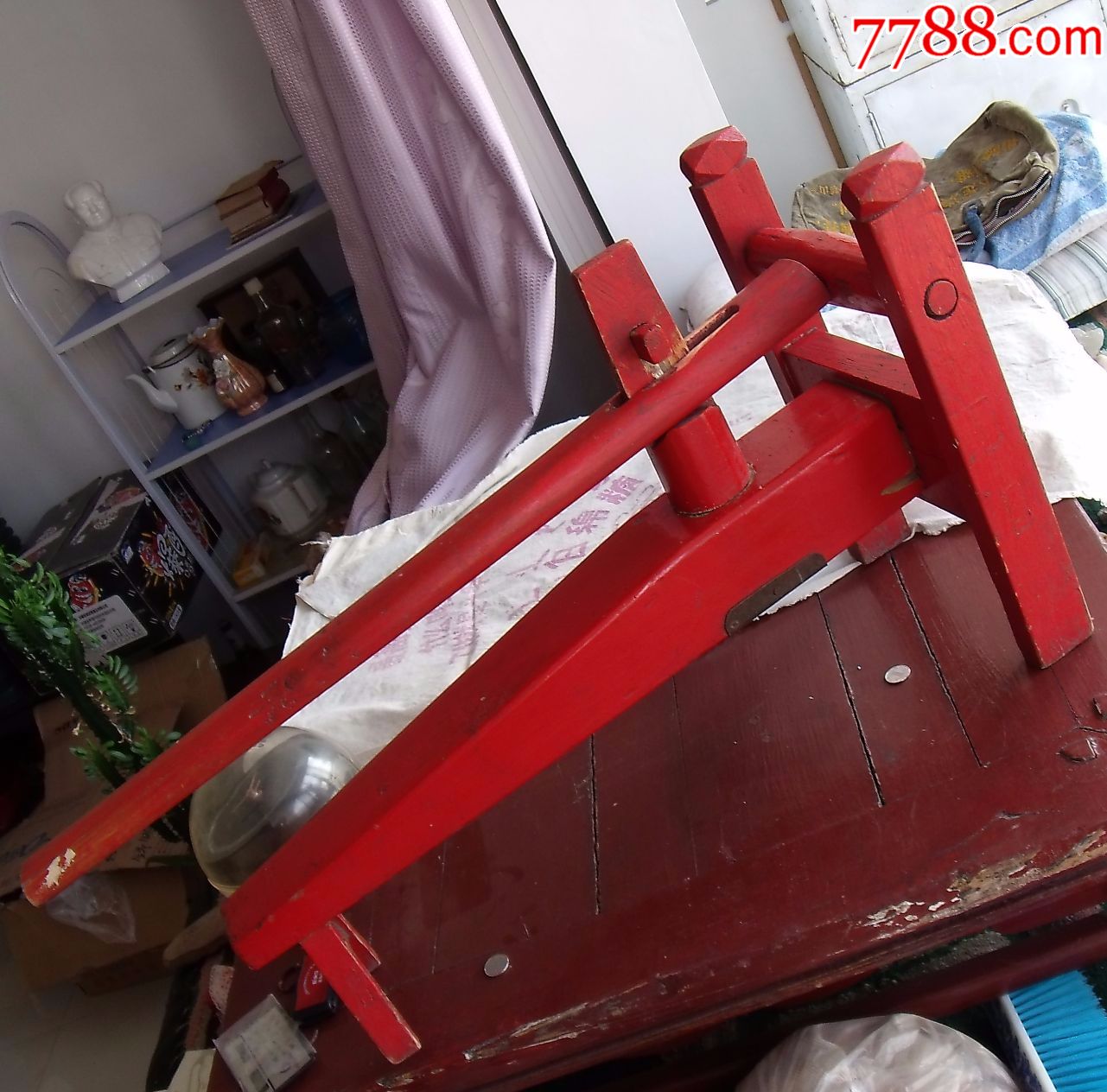 民国朱漆铜底饸饹床(大气漂亮!)-其他木制用品-7788收藏__收藏热线