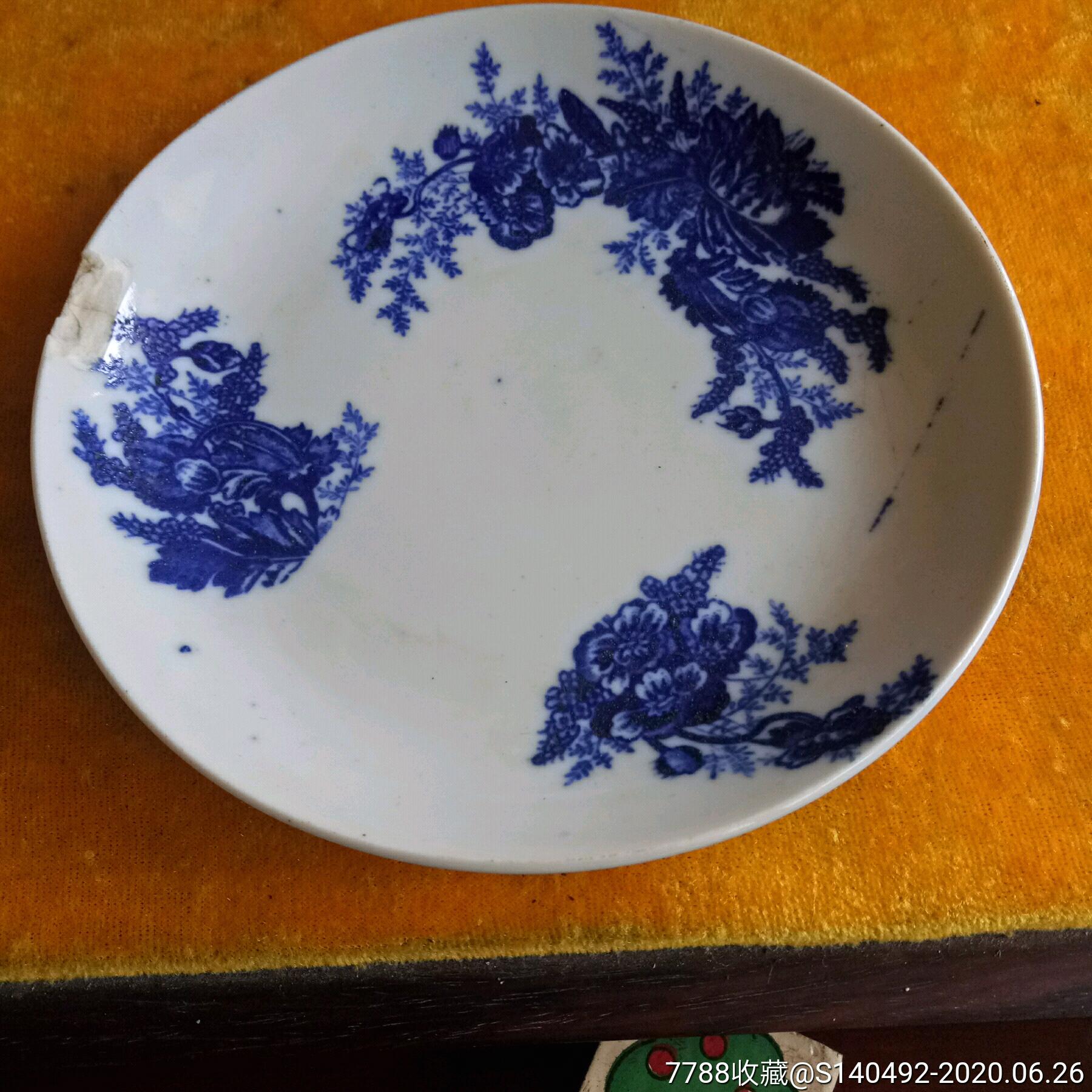 民国洋蓝青花瓷盘,有磕