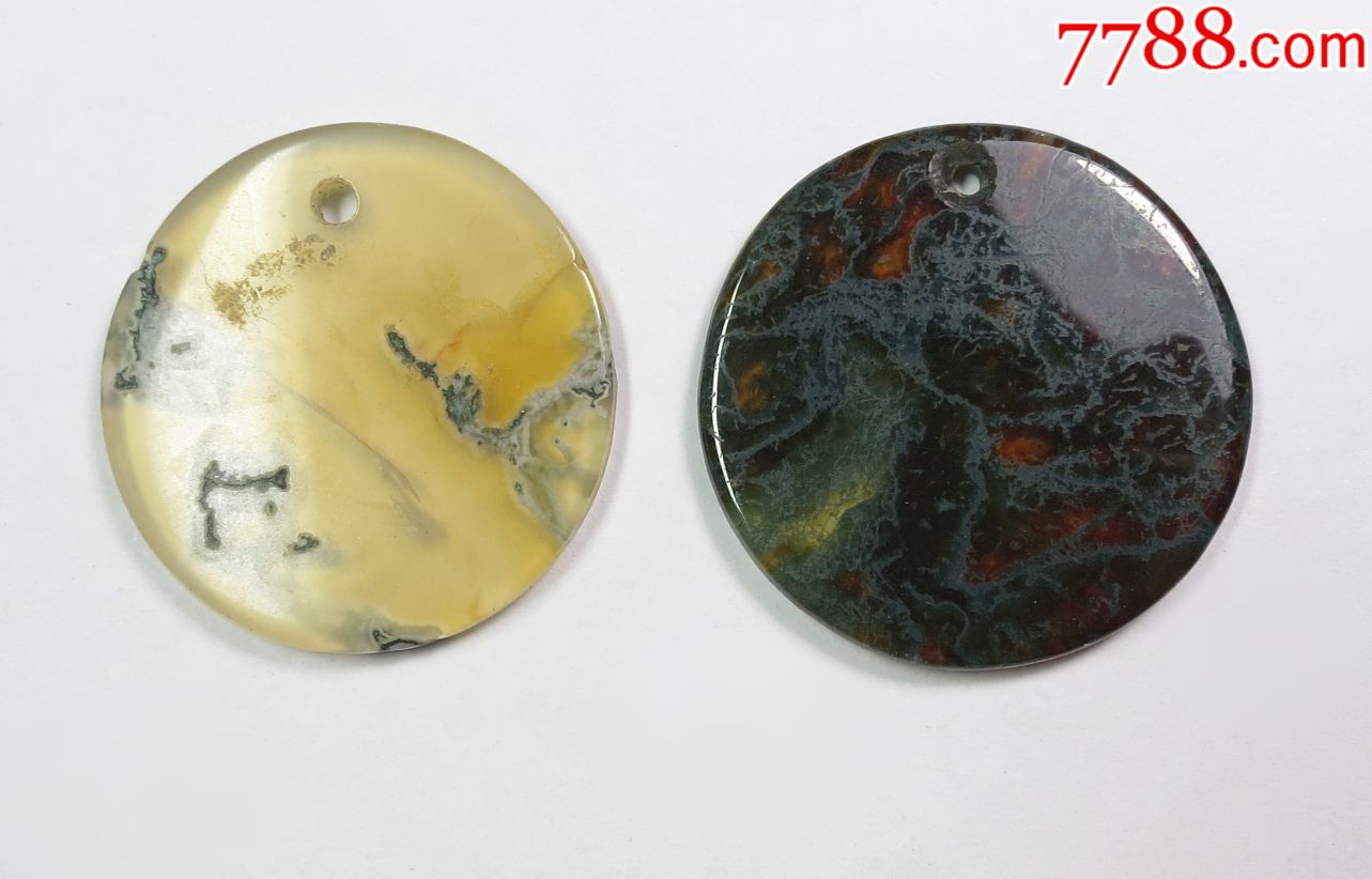 玉片2枚:自然海藻纹