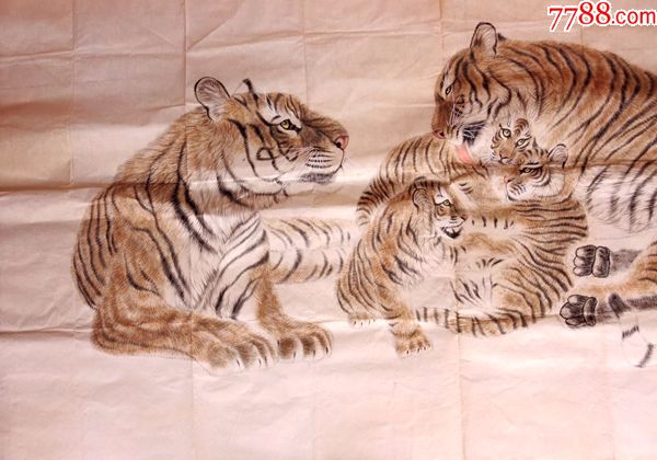 冯大中款老虎五福图冯大中五虎图