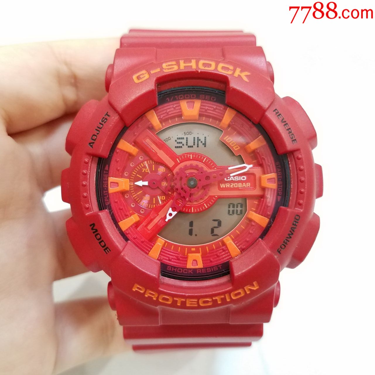 日本卡西欧g-shock系列多功能双显电子男表【经典红武士表款】【功能