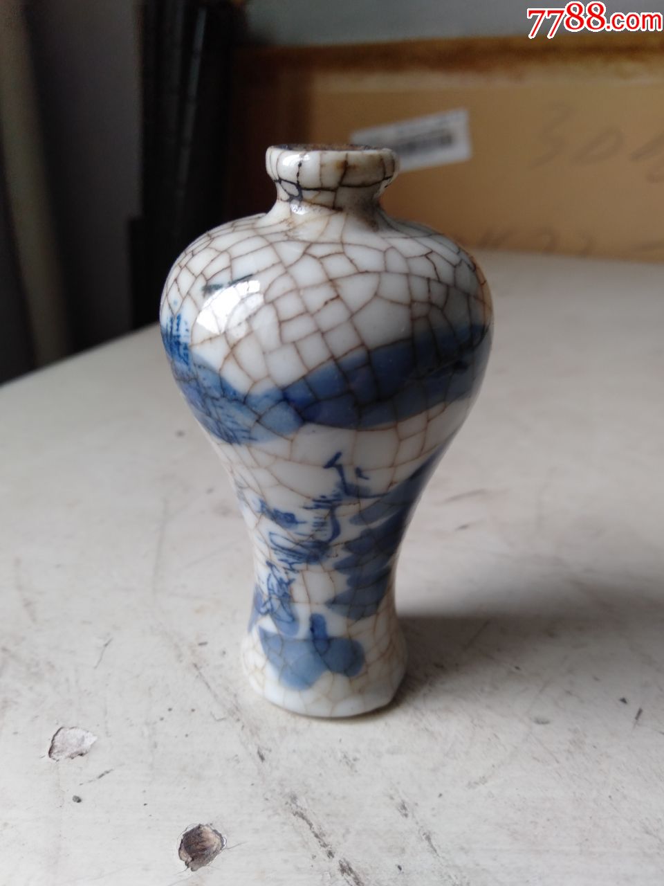 清代哥釉青花小梅瓶,包邮.