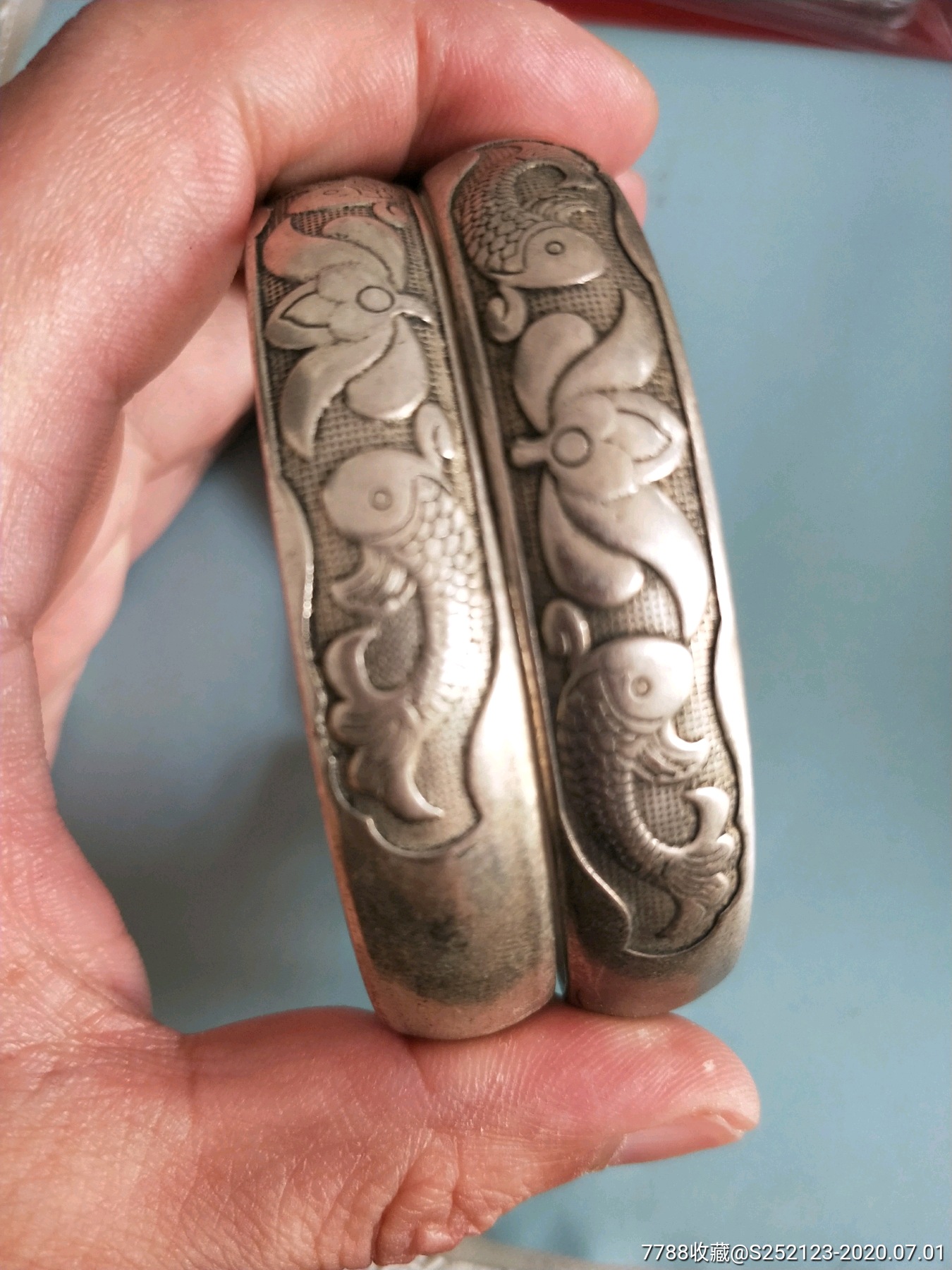 双鱼福寿手镯一对105克