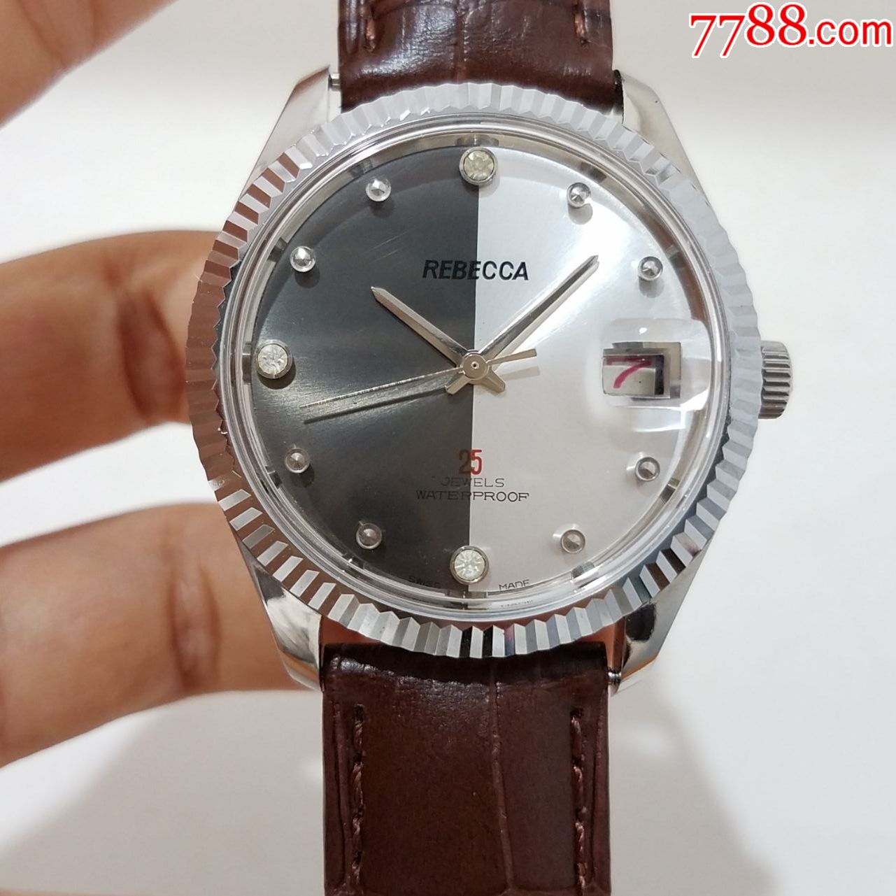 瑞士瑞贝卡手动上链机械男表【独特阴阳面表盘】【闪钻刻度】_手表