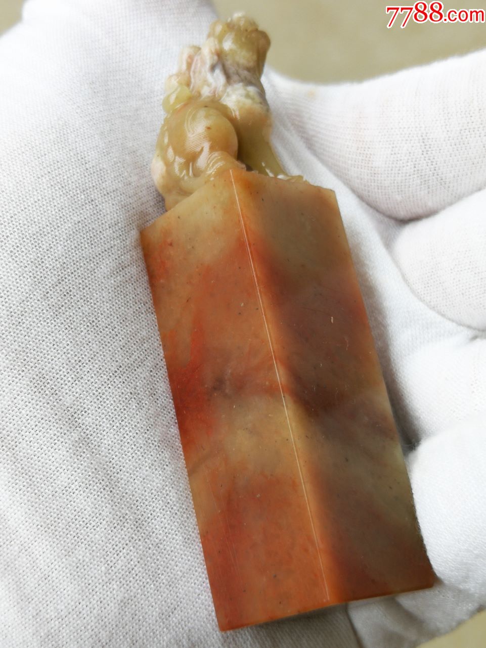 青田封门红花冻古兽印章77g(稀缺品种)-青田石印-7788文房四宝收藏