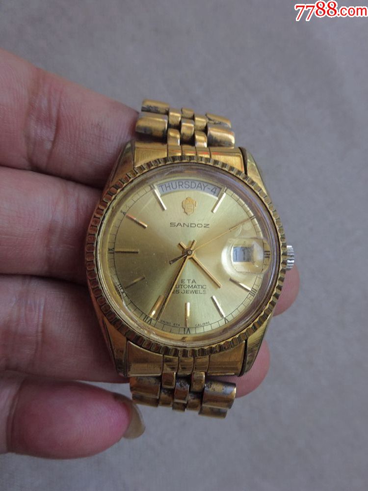 手表/腕表,机械,年代不详,山度士,镀黄金,瑞士_第2张