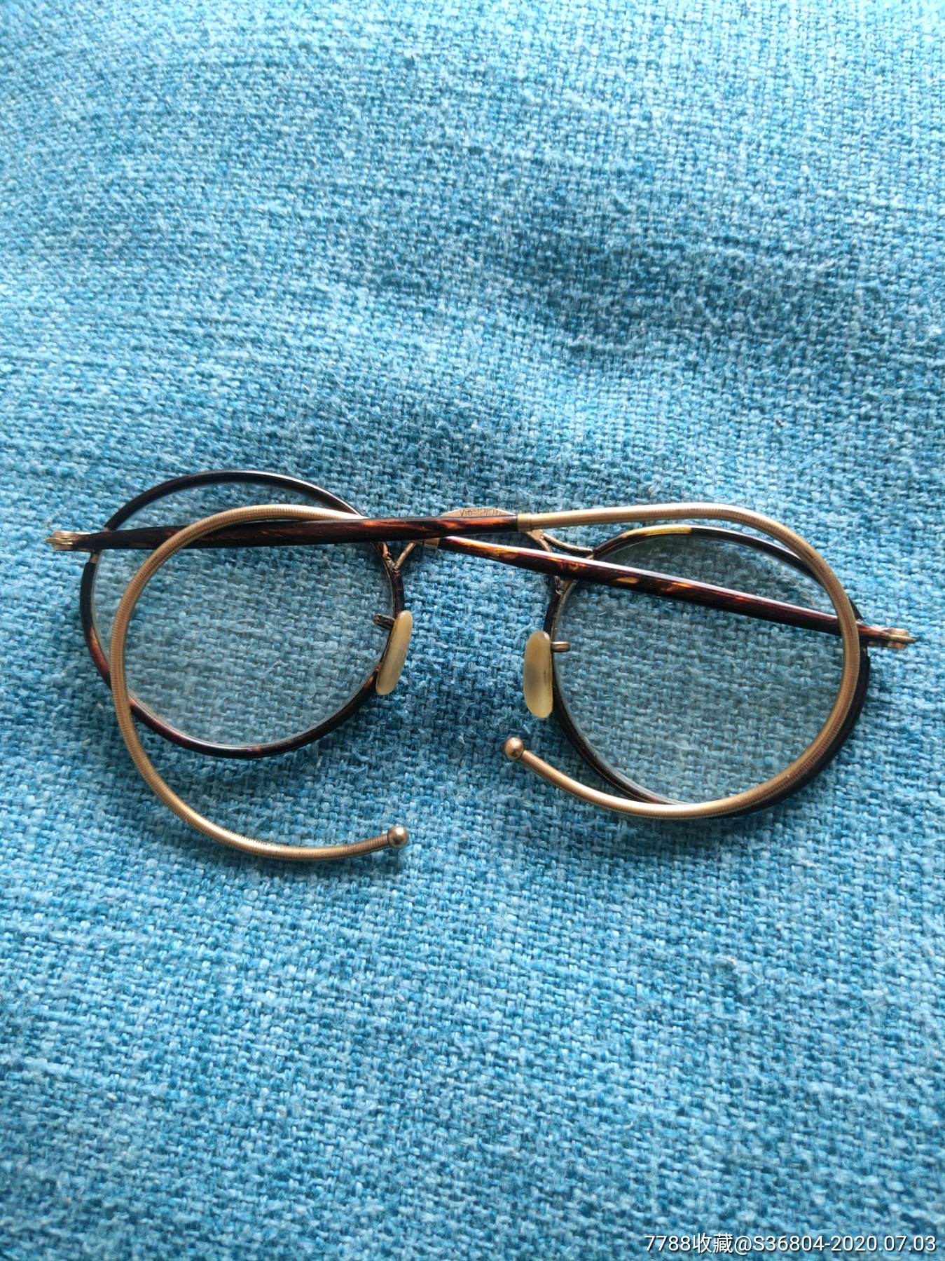 民国金丝腿框眼镜带一老眼镜盒