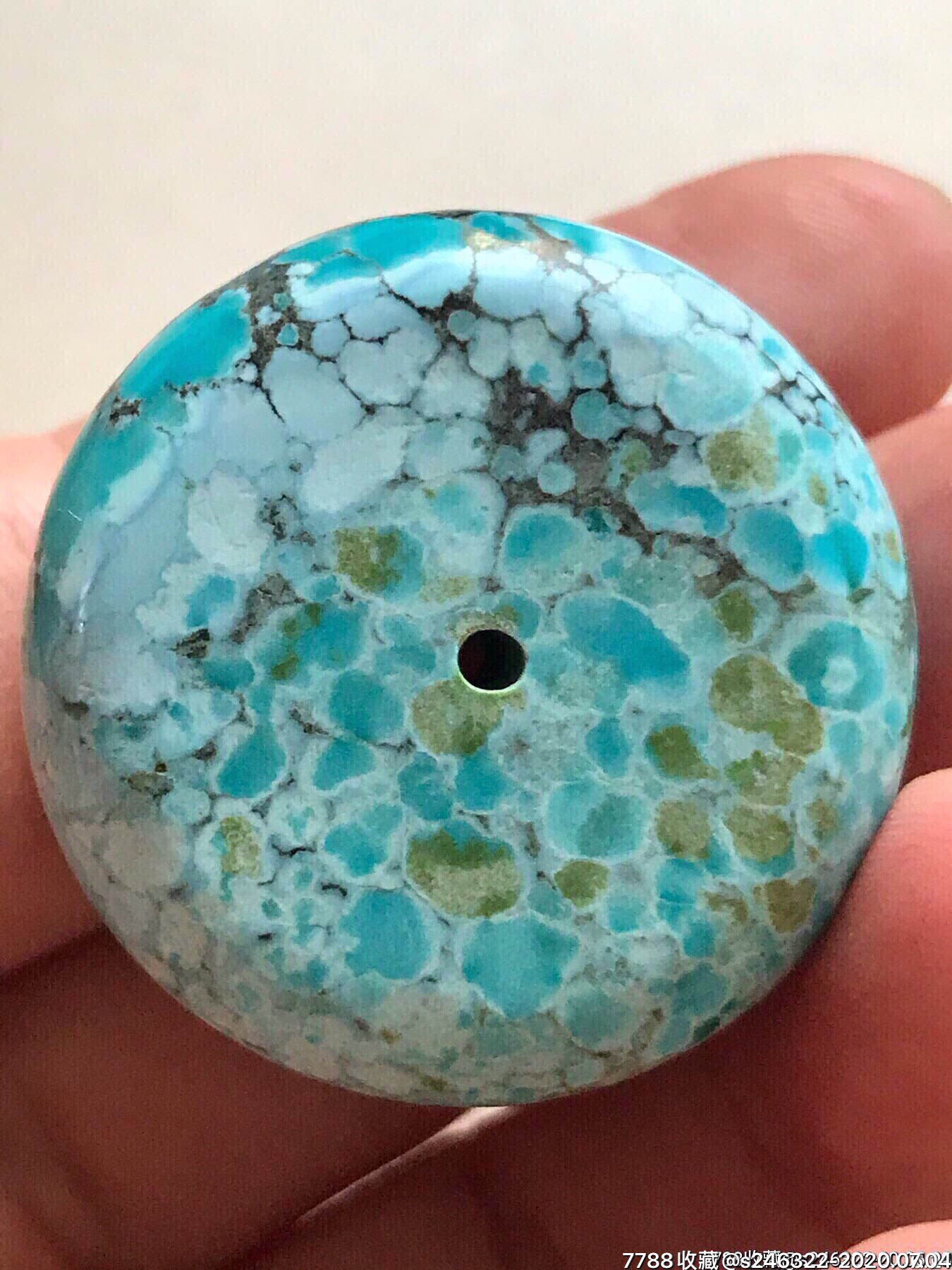 高瓷蓝花子原矿绿松石厚墩子31.4克