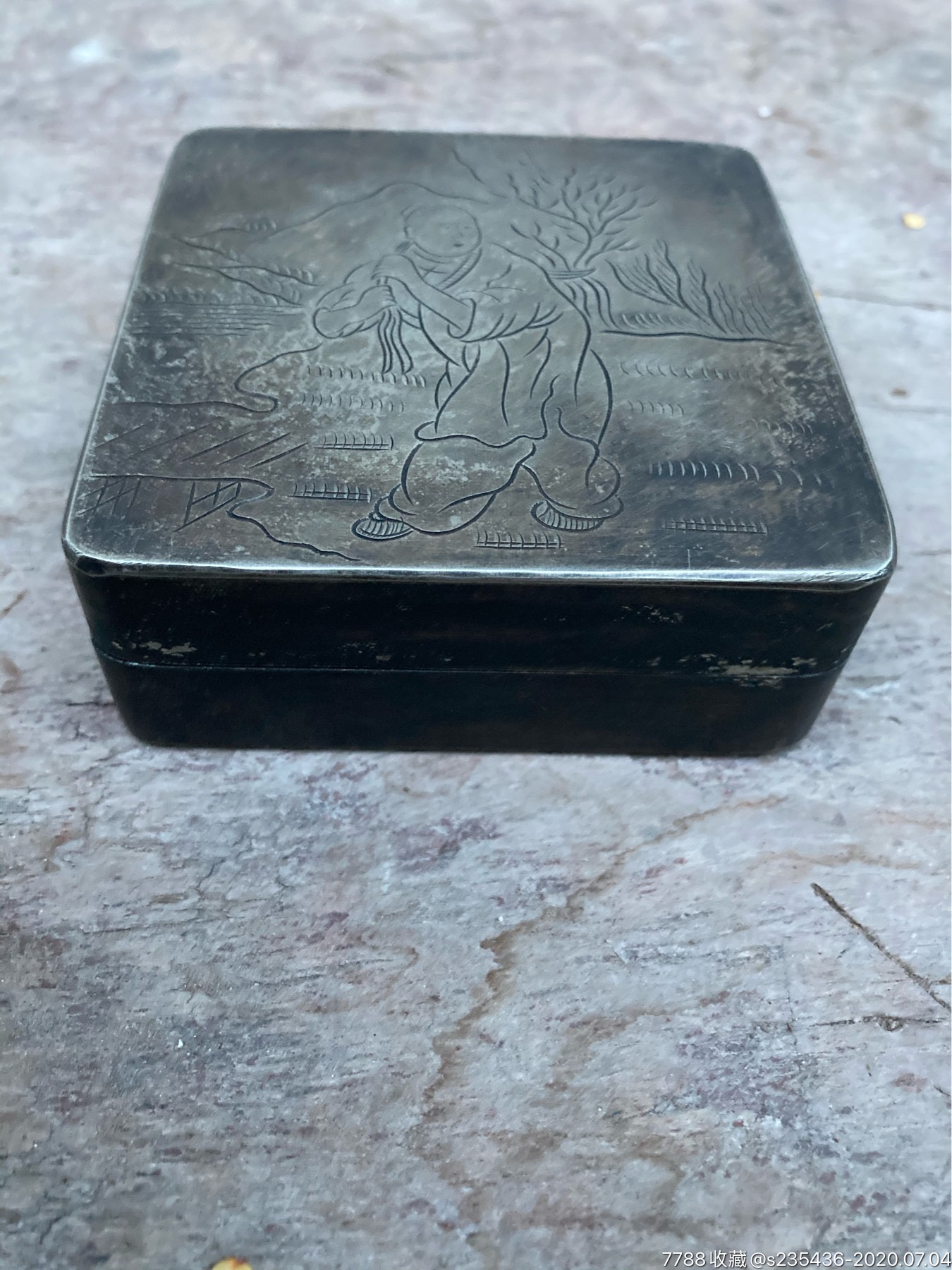 清代老白铜墨盒