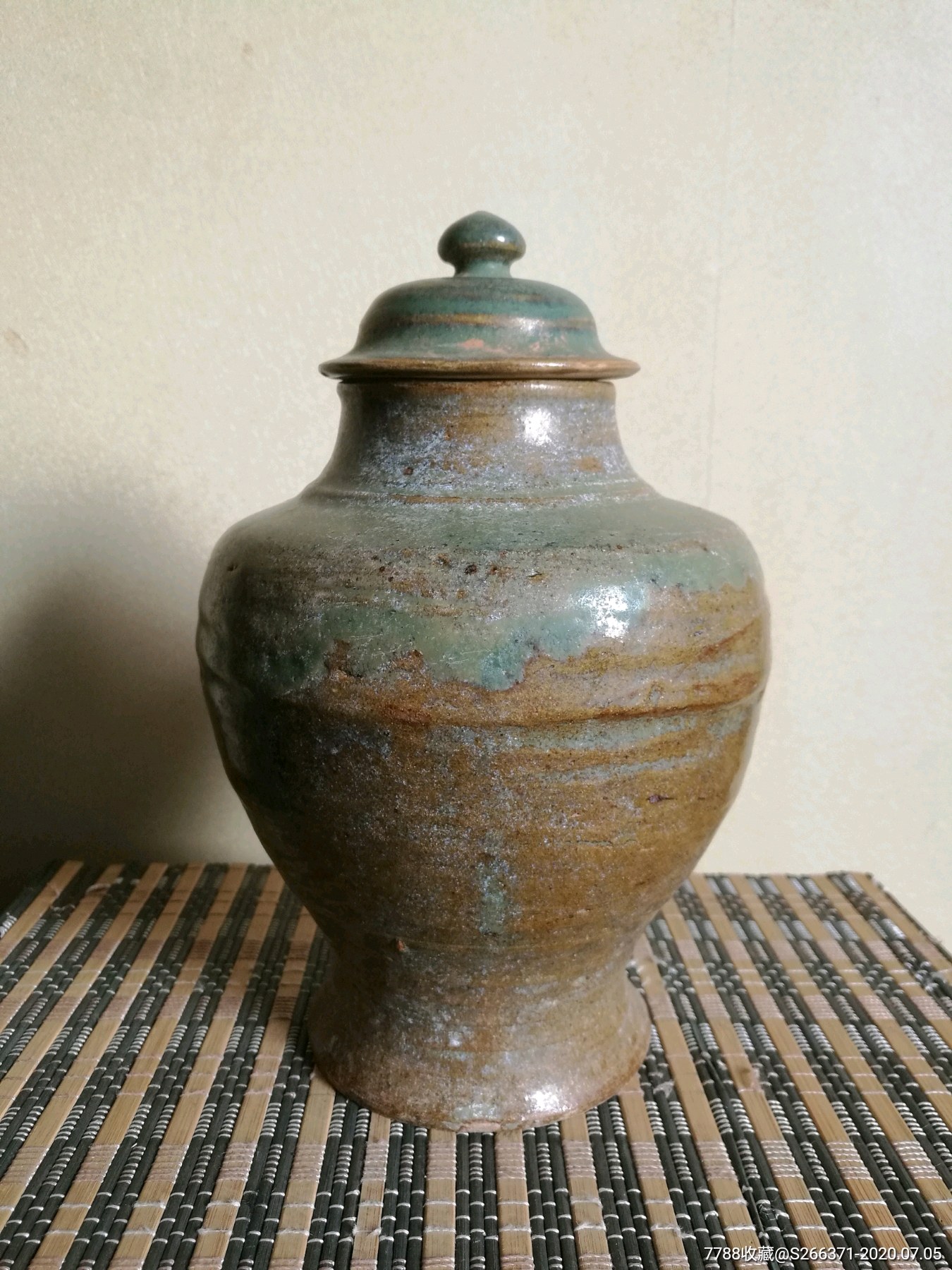 明.石湾窑窑变绿釉将军罐